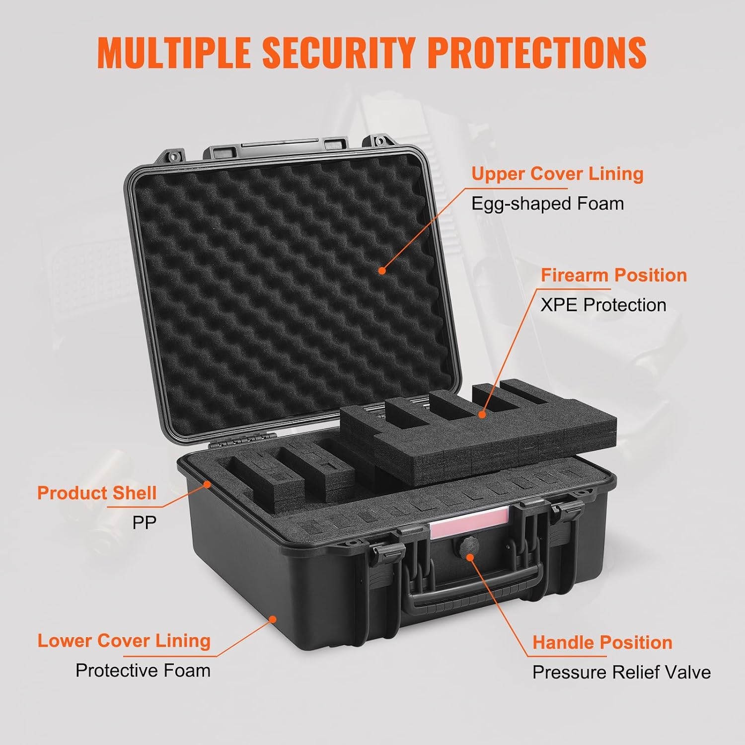 image:imageVEVOR Hard Pistol Case Holds Multiple Pistols amp Magazine Hard Gun Case with PreCut XPE Foam Lining Waterproof Firearm Travel Case with Handle for Gun Lenses Camera Gear TSA Compliant6 Pistols 24 Magazine