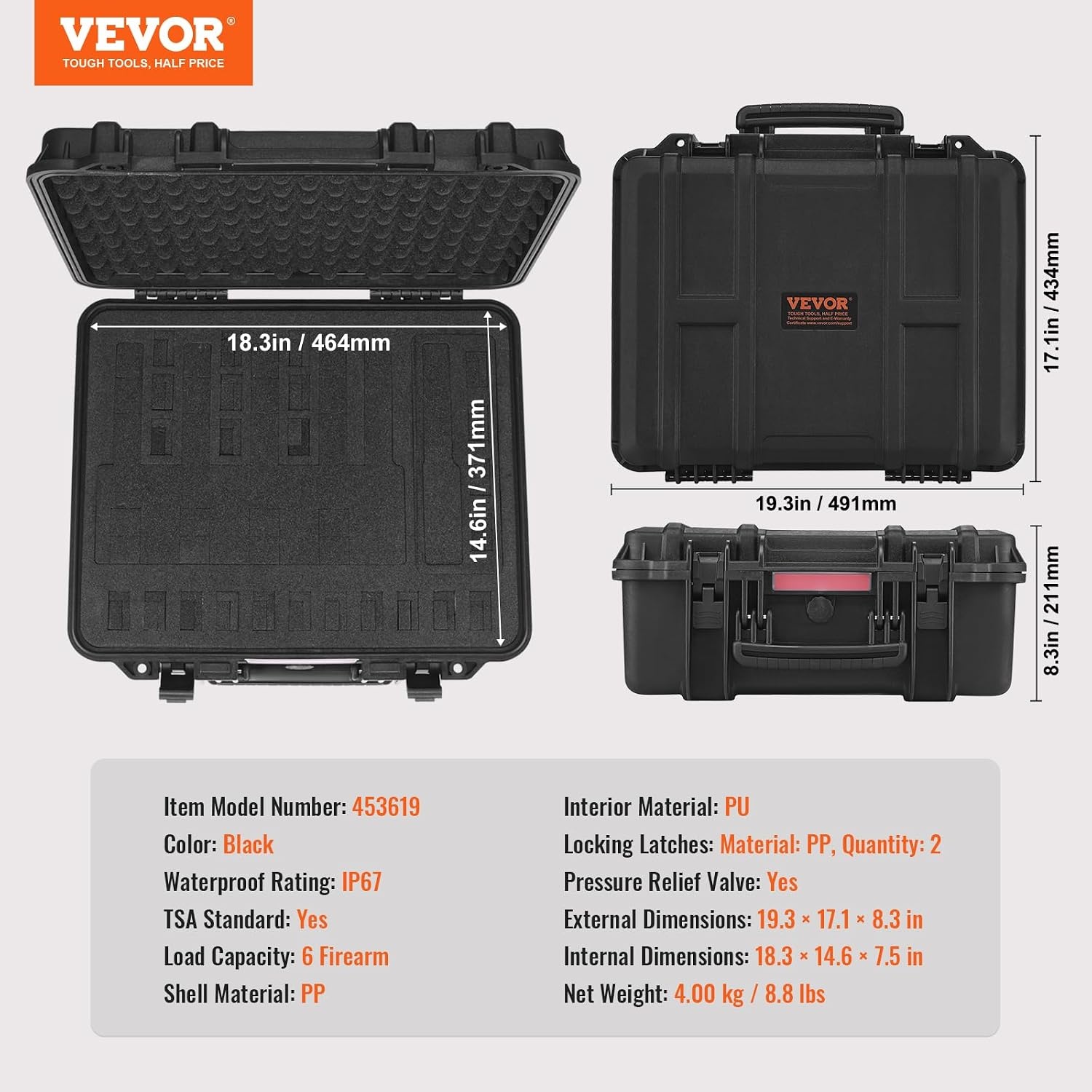 image:imageVEVOR Hard Pistol Case Holds Multiple Pistols amp Magazine Hard Gun Case with PreCut XPE Foam Lining Waterproof Firearm Travel Case with Handle for Gun Lenses Camera Gear TSA Compliant6 Pistols 24 Magazine