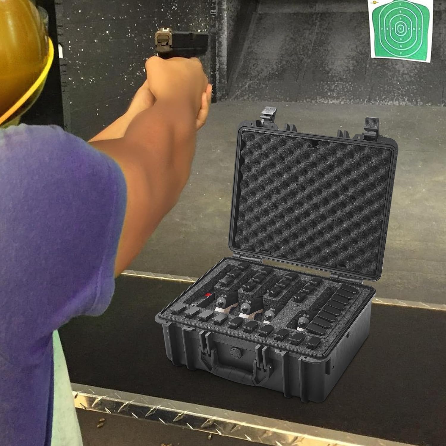 image:imageVEVOR Hard Pistol Case Holds Multiple Pistols amp Magazine Hard Gun Case with PreCut XPE Foam Lining Waterproof Firearm Travel Case with Handle for Gun Lenses Camera Gear TSA Compliant5 Pistols 30 Magazine