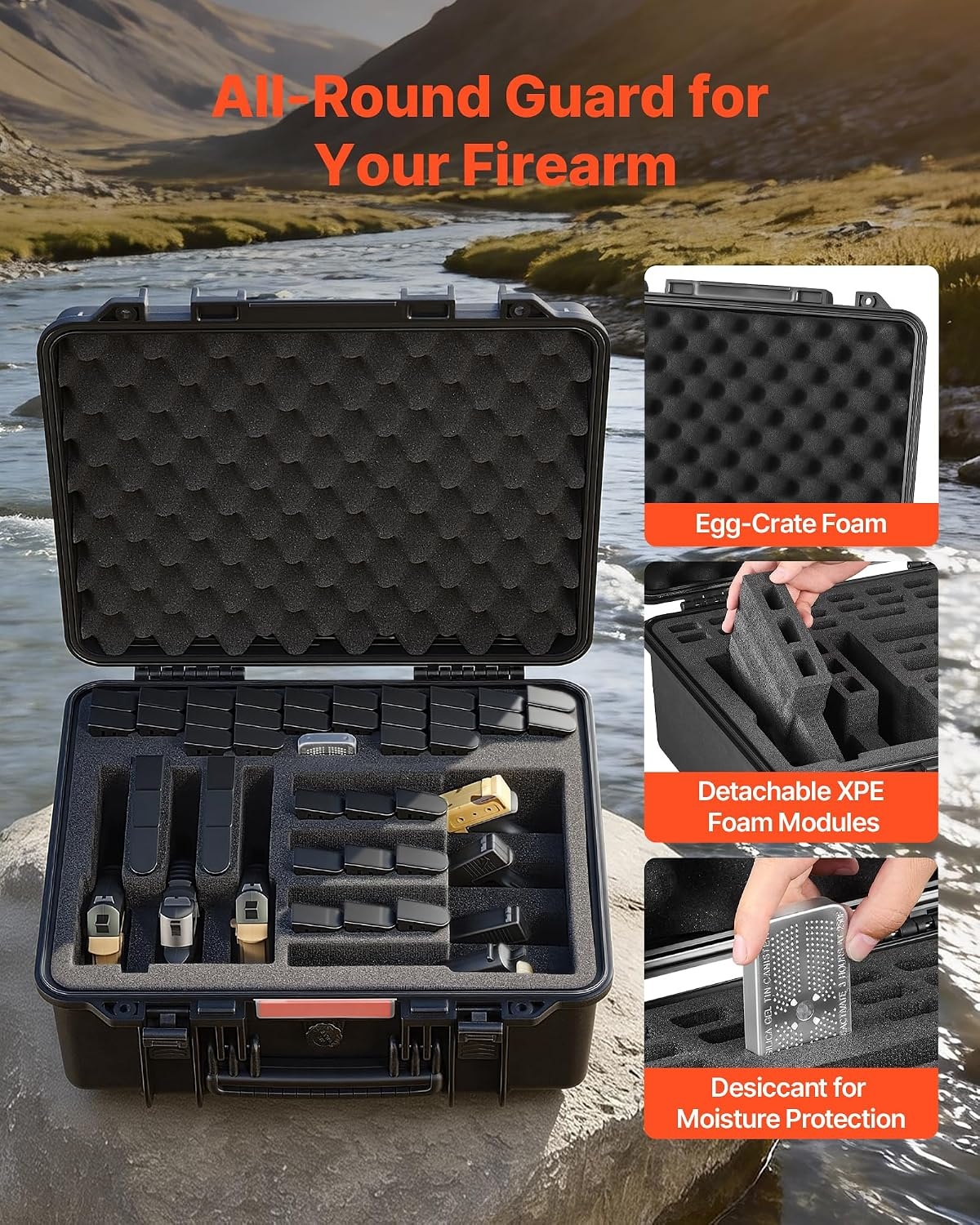 image:imageVEVOR Hard Pistol Case Holds Multiple Pistols amp Magazine Hard Gun Case with PreCut XPE Foam Lining Waterproof Firearm Travel Case with Handle for Gun Lenses Camera Gear TSA Compliant7 Pistols 39 Magazine