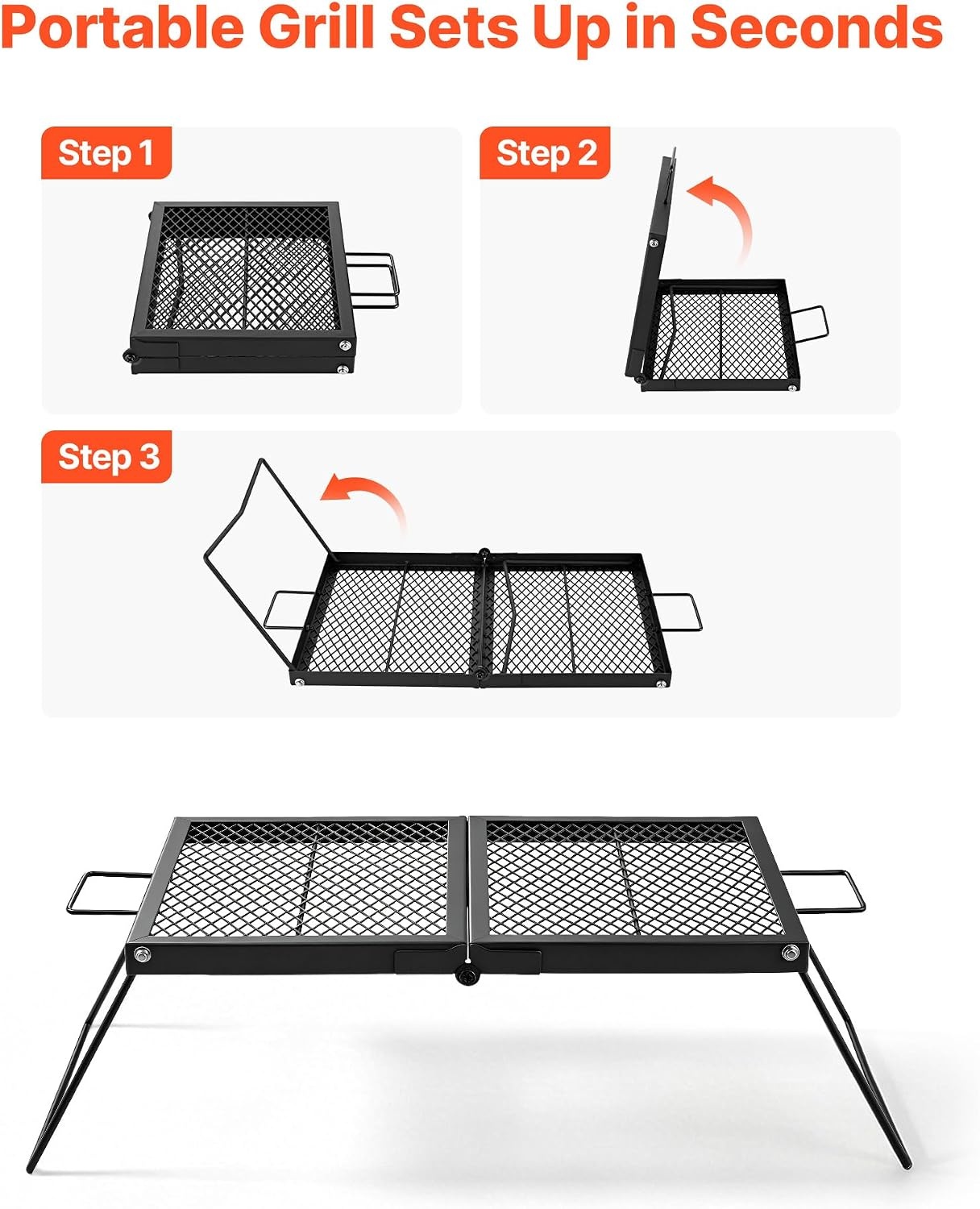 image:imageVEVOR Heavy Duty Swivel Campfire Grill 24 Portable Camping Grill Grate amp Griddle Sturdy Steel BBQ Mesh 360 Height Adjustable Over Fire Pit Equipment for Outdoor Open Flame Cooking Black2415 inch Folding