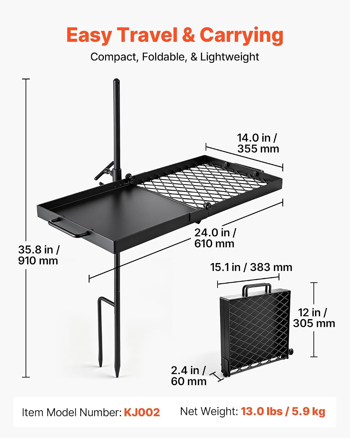 image:imageVEVOR Heavy Duty Swivel Campfire Grill 24 Portable Camping Grill Grate amp Griddle Sturdy Steel BBQ Mesh 360 Height Adjustable Over Fire Pit Equipment for Outdoor Open Flame Cooking Black2412 inch Swivel