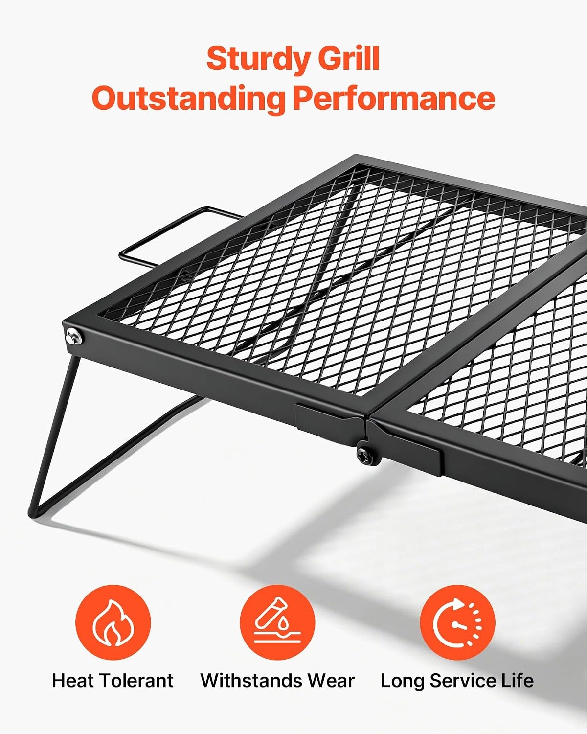 image:imageVEVOR Heavy Duty Swivel Campfire Grill 24 Portable Camping Grill Grate amp Griddle Sturdy Steel BBQ Mesh 360 Height Adjustable Over Fire Pit Equipment for Outdoor Open Flame Cooking Black2415 inch Folding