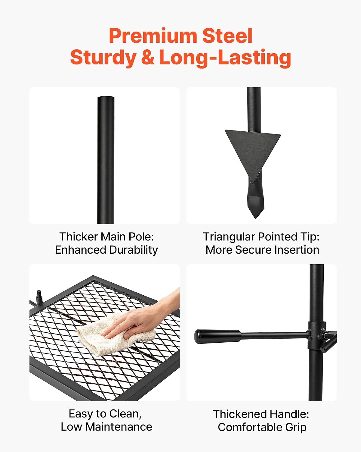 image:imageVEVOR Heavy Duty Swivel Campfire Grill 24 Portable Camping Grill Grate amp Griddle Sturdy Steel BBQ Mesh 360 Height Adjustable Over Fire Pit Equipment for Outdoor Open Flame Cooking Black1616 inch Swivel Upgraded