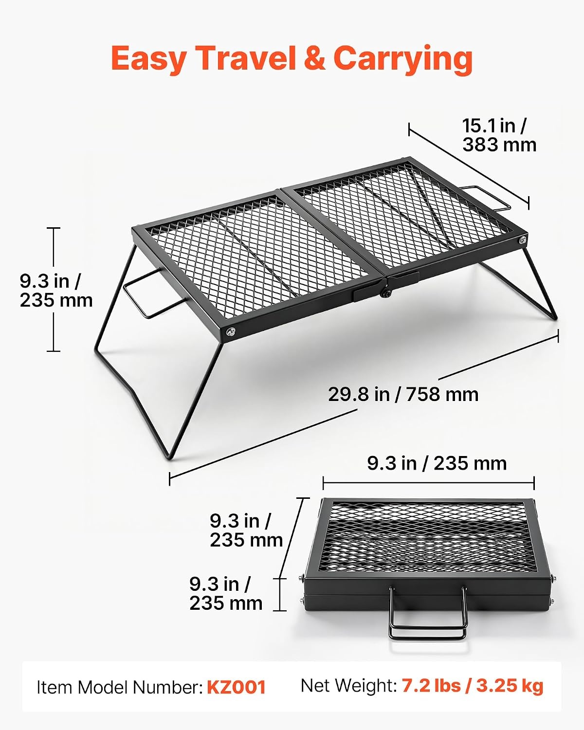 image:imageVEVOR Heavy Duty Swivel Campfire Grill 24 Portable Camping Grill Grate amp Griddle Sturdy Steel BBQ Mesh 360 Height Adjustable Over Fire Pit Equipment for Outdoor Open Flame Cooking Black2415 inch Folding