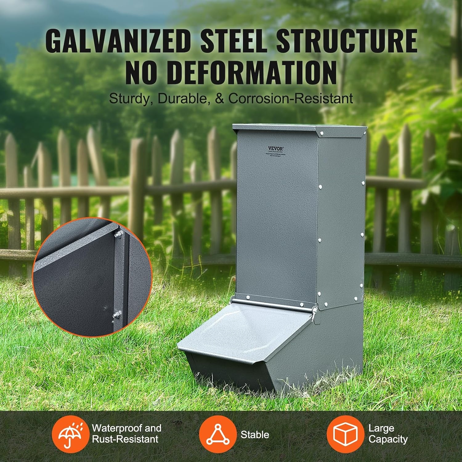 image:imageVEVOR Hog Feeder 22 Bushel Capacity Single Door Pig Feeder Heavy Duty Steel Piglets Feeder Multipurpose Trough Creep Feeder Outdoor Livestock Feeder Farm Accessory for Feeding up to 5 Hogs22 Bushel