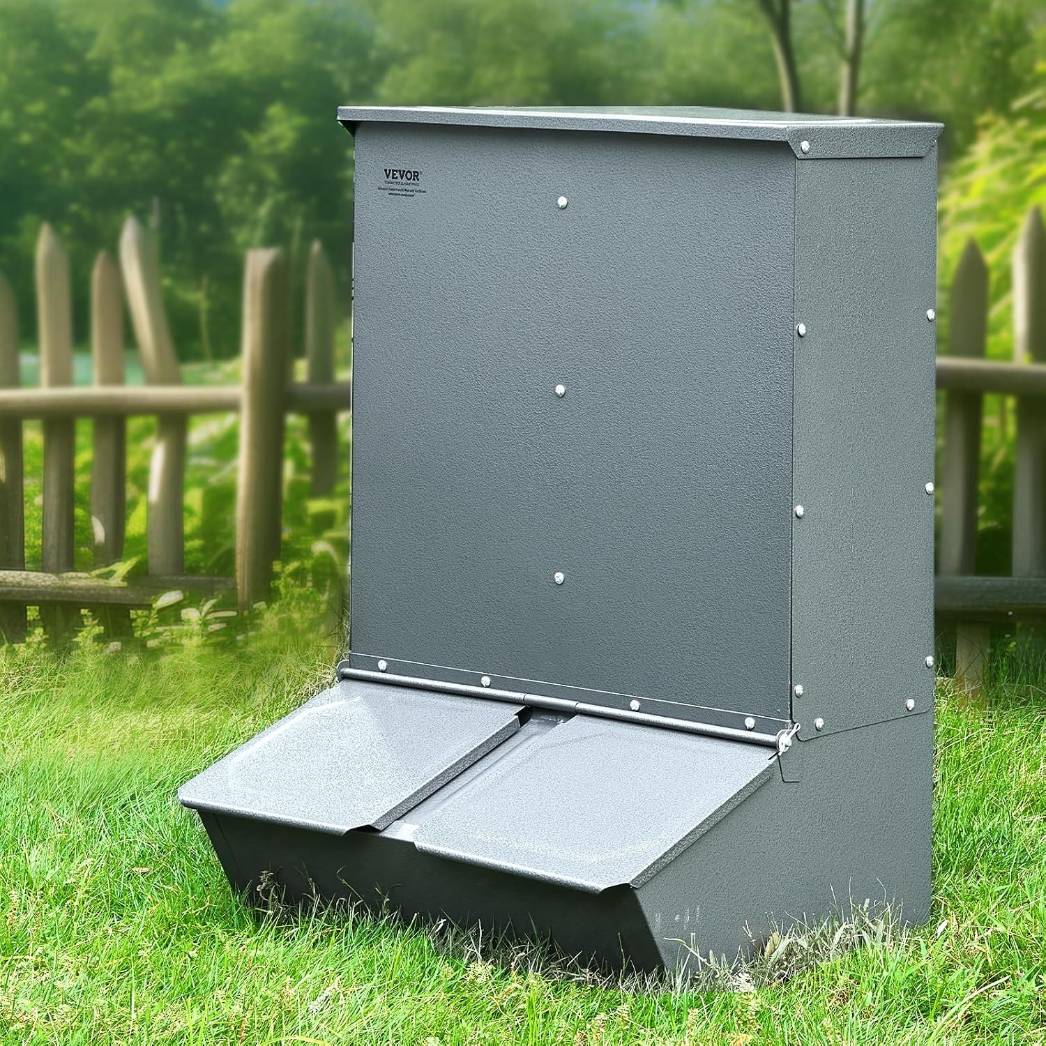 image:imageVEVOR Hog Feeder 22 Bushel Capacity Single Door Pig Feeder Heavy Duty Steel Piglets Feeder Multipurpose Trough Creep Feeder Outdoor Livestock Feeder Farm Accessory for Feeding up to 5 Hogs37 Bushel