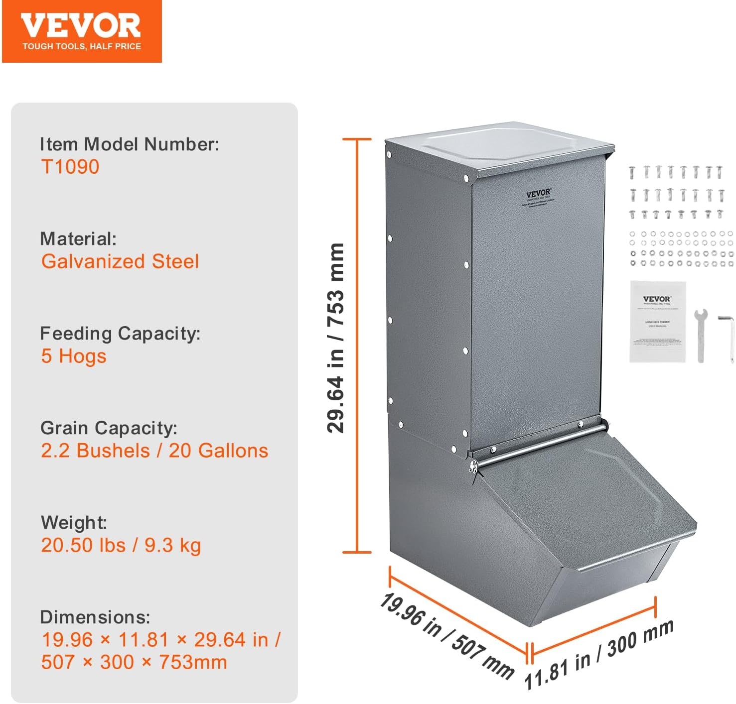 image:imageVEVOR Hog Feeder 22 Bushel Capacity Single Door Pig Feeder Heavy Duty Steel Piglets Feeder Multipurpose Trough Creep Feeder Outdoor Livestock Feeder Farm Accessory for Feeding up to 5 Hogs22 Bushel