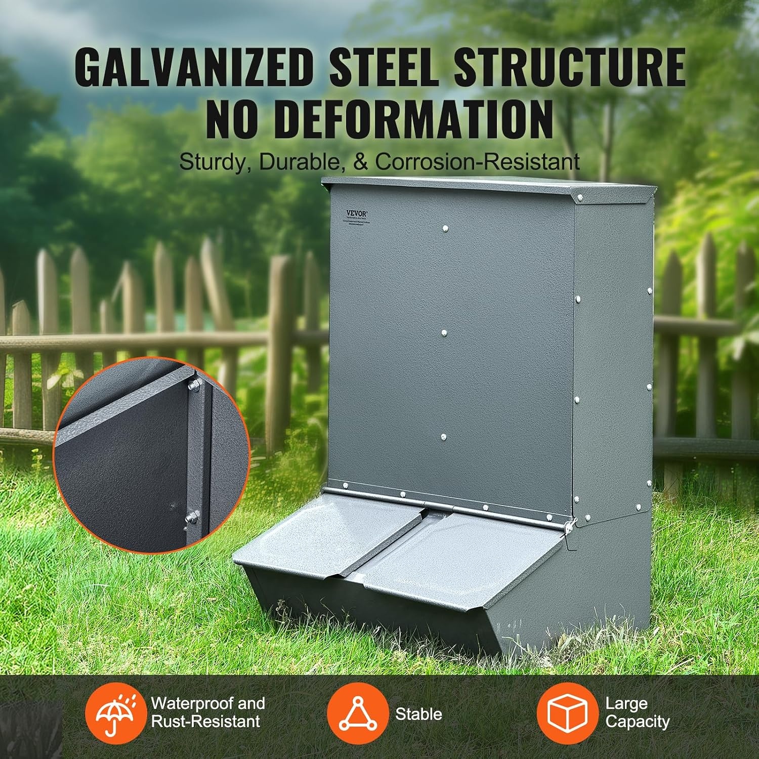 image:imageVEVOR Hog Feeder 22 Bushel Capacity Single Door Pig Feeder Heavy Duty Steel Piglets Feeder Multipurpose Trough Creep Feeder Outdoor Livestock Feeder Farm Accessory for Feeding up to 5 Hogs37 Bushel