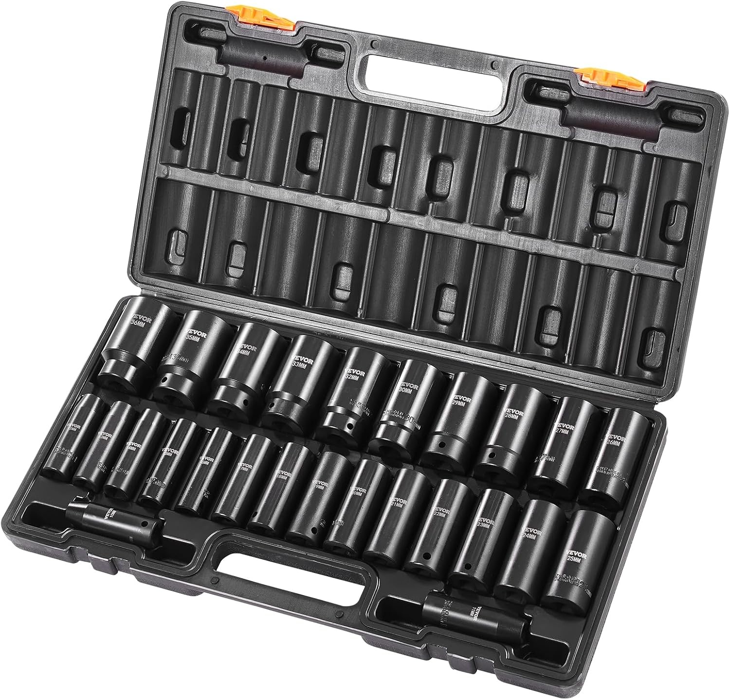 image:imageVEVOR Impact Drive Socket Set 12 Inches 19 Piece Impact Sockets SAE Standard Socket Assortment 38 Inches to 112 Inches 6point Hex Sockets12 26PCS