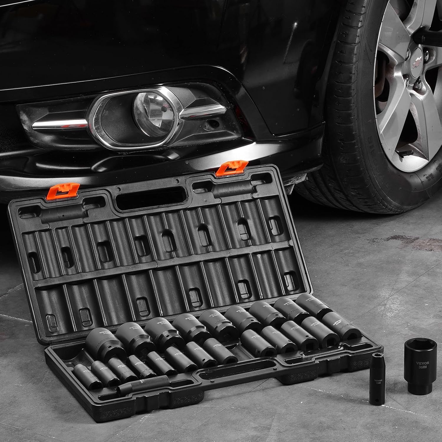 image:imageVEVOR Impact Drive Socket Set 12 Inches 19 Piece Impact Sockets SAE Standard Socket Assortment 38 Inches to 112 Inches 6point Hex Sockets12 26PCS