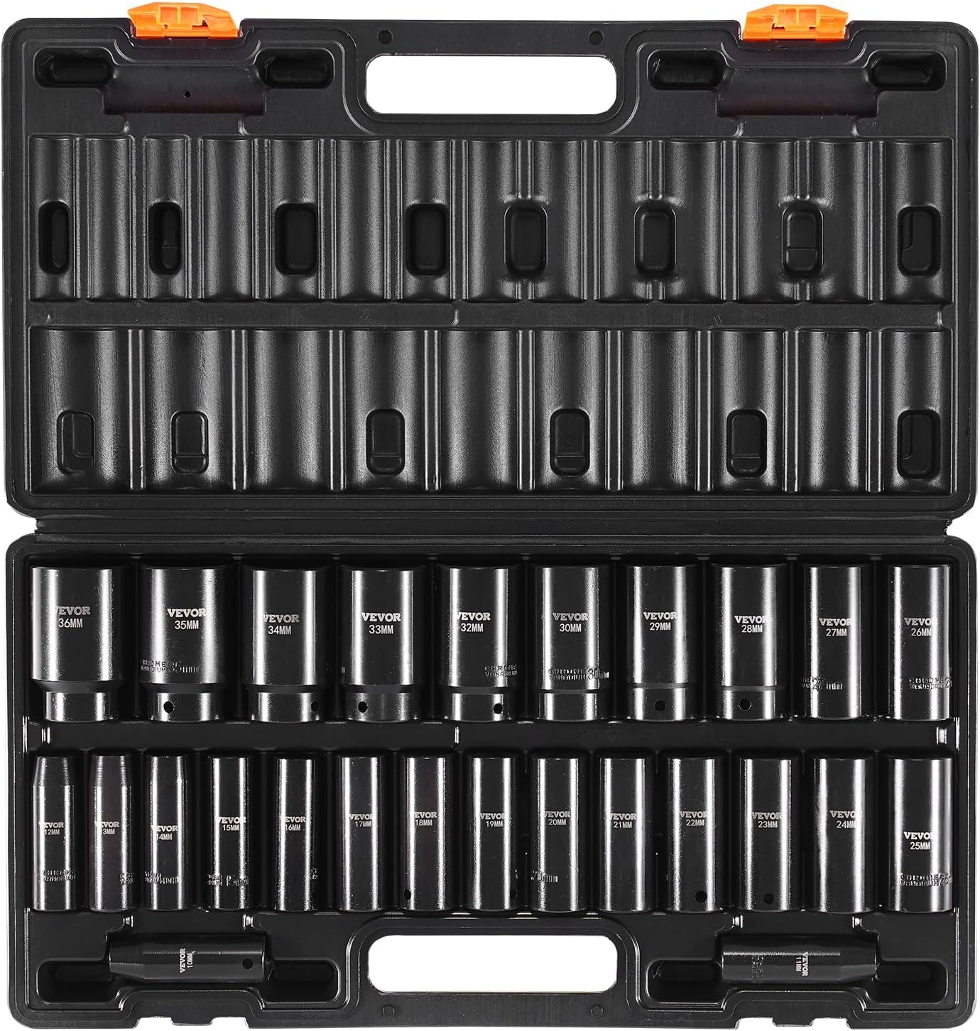 image:imageVEVOR Impact Drive Socket Set 12 Inches 19 Piece Impact Sockets SAE Standard Socket Assortment 38 Inches to 112 Inches 6point Hex Sockets12 26PCS