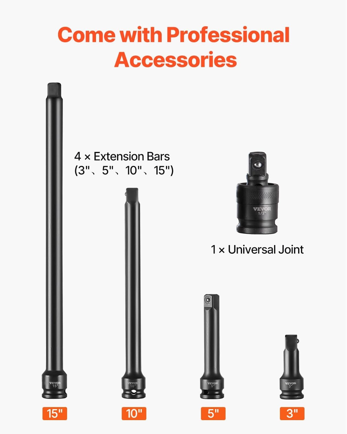 image:imageVEVOR Impact Drive Socket Set 12 Inches 19 Piece Impact Sockets SAE Standard Socket Assortment 38 Inches to 112 Inches 6point Hex Sockets12 43PCS CRMO