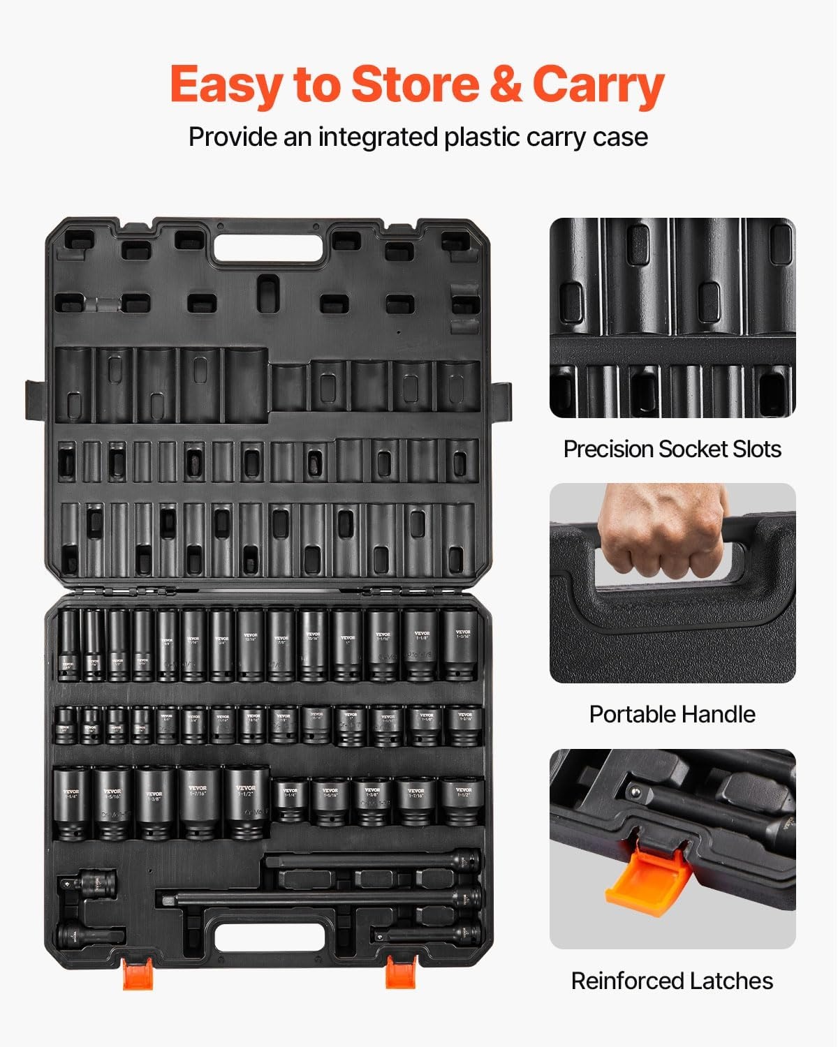 image:imageVEVOR Impact Drive Socket Set 12 Inches 19 Piece Impact Sockets SAE Standard Socket Assortment 38 Inches to 112 Inches 6point Hex Sockets12 43PCS CRMO