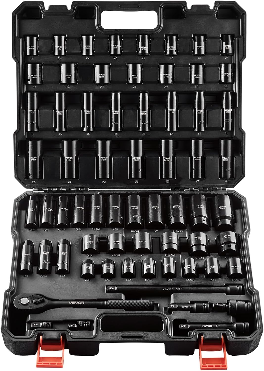 image:imageVEVOR Impact Drive Socket Set 12 Inches 19 Piece Impact Sockets SAE Standard Socket Assortment 38 Inches to 112 Inches 6point Hex Sockets12 65PCS