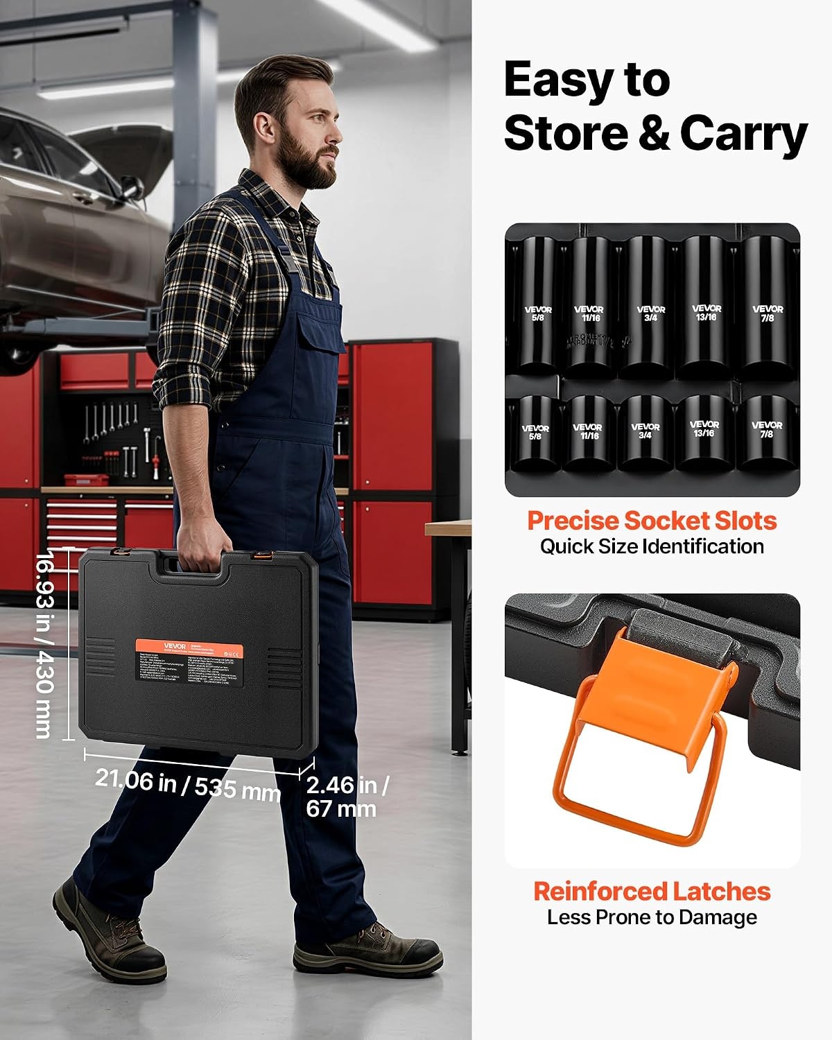 image:imageVEVOR Impact Drive Socket Set 12 Inches 19 Piece Impact Sockets SAE Standard Socket Assortment 38 Inches to 112 Inches 6point Hex Sockets12 65PCS