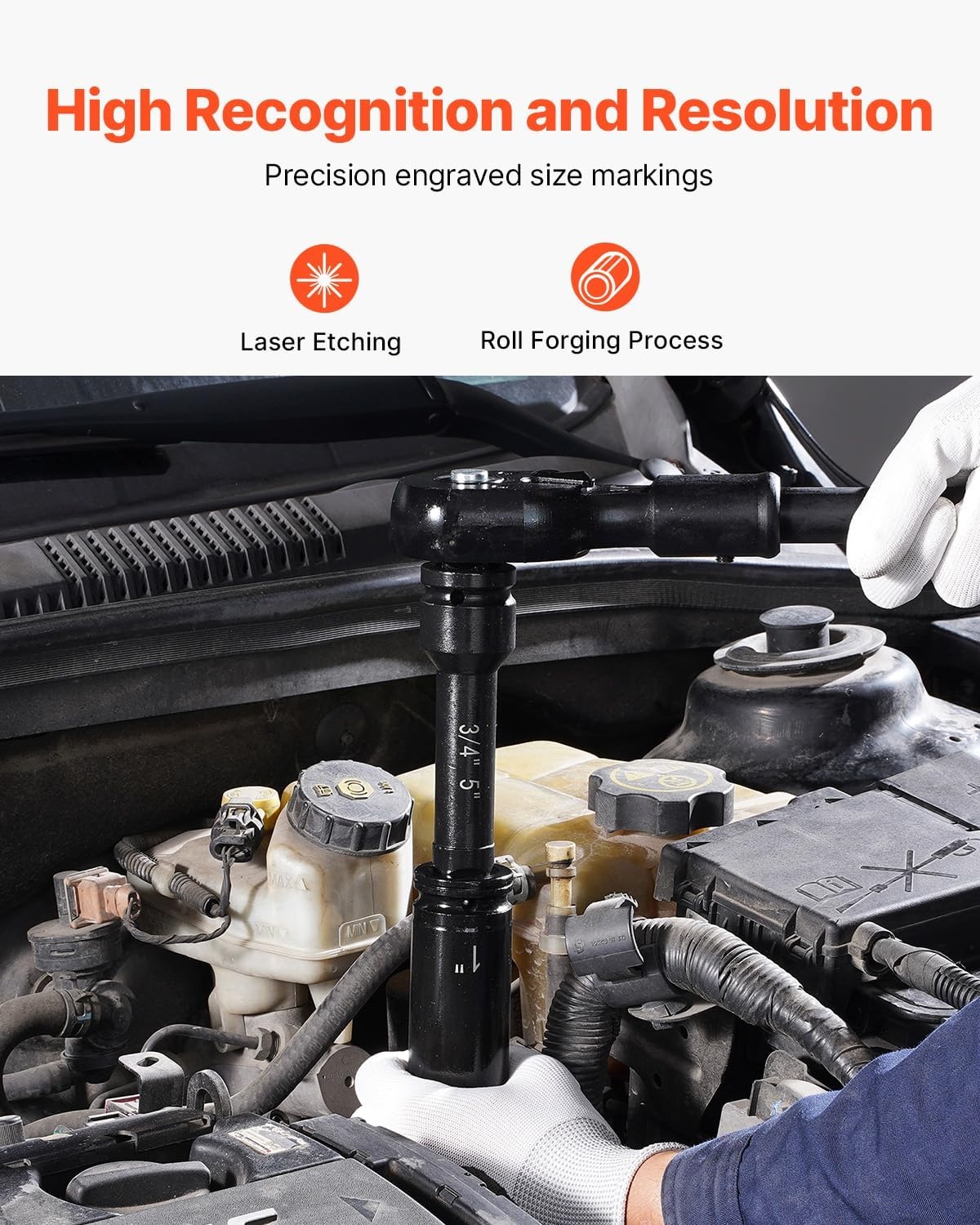 image:imageVEVOR Impact Drive Socket Set 12 Inches 19 Piece Impact Sockets SAE Standard Socket Assortment 38 Inches to 112 Inches 6point Hex Sockets34 22PCS