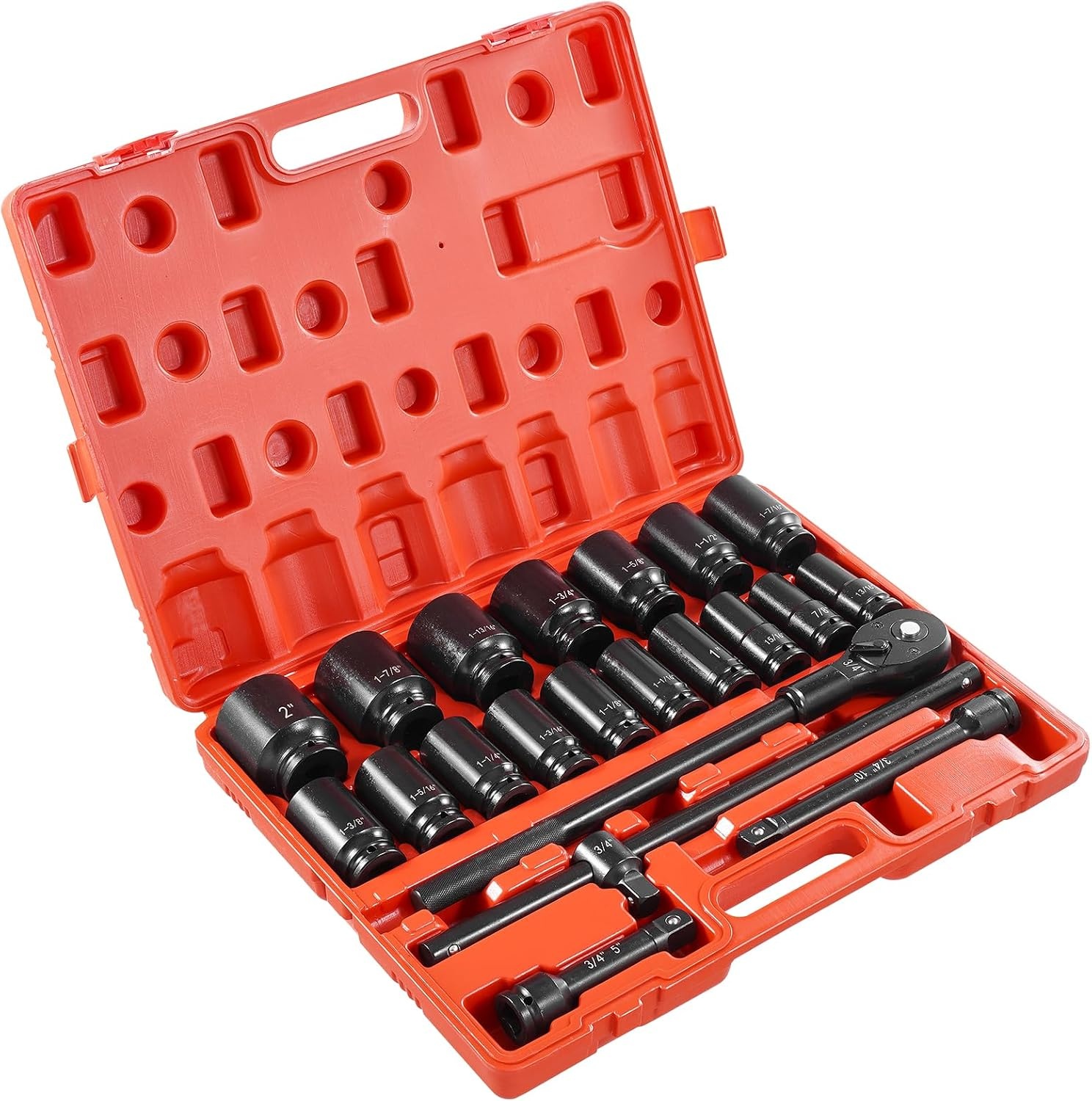 image:imageVEVOR Impact Drive Socket Set 12 Inches 19 Piece Impact Sockets SAE Standard Socket Assortment 38 Inches to 112 Inches 6point Hex Sockets34 22PCS