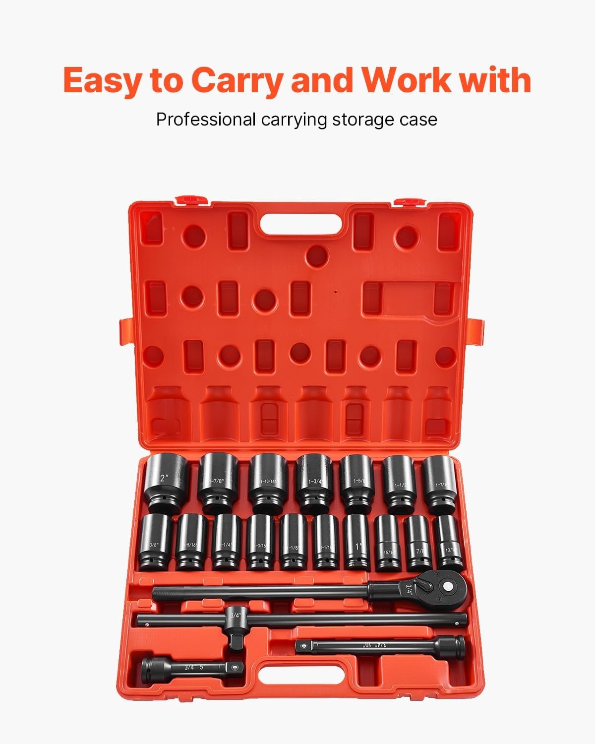 image:imageVEVOR Impact Drive Socket Set 12 Inches 19 Piece Impact Sockets SAE Standard Socket Assortment 38 Inches to 112 Inches 6point Hex Sockets34 22PCS