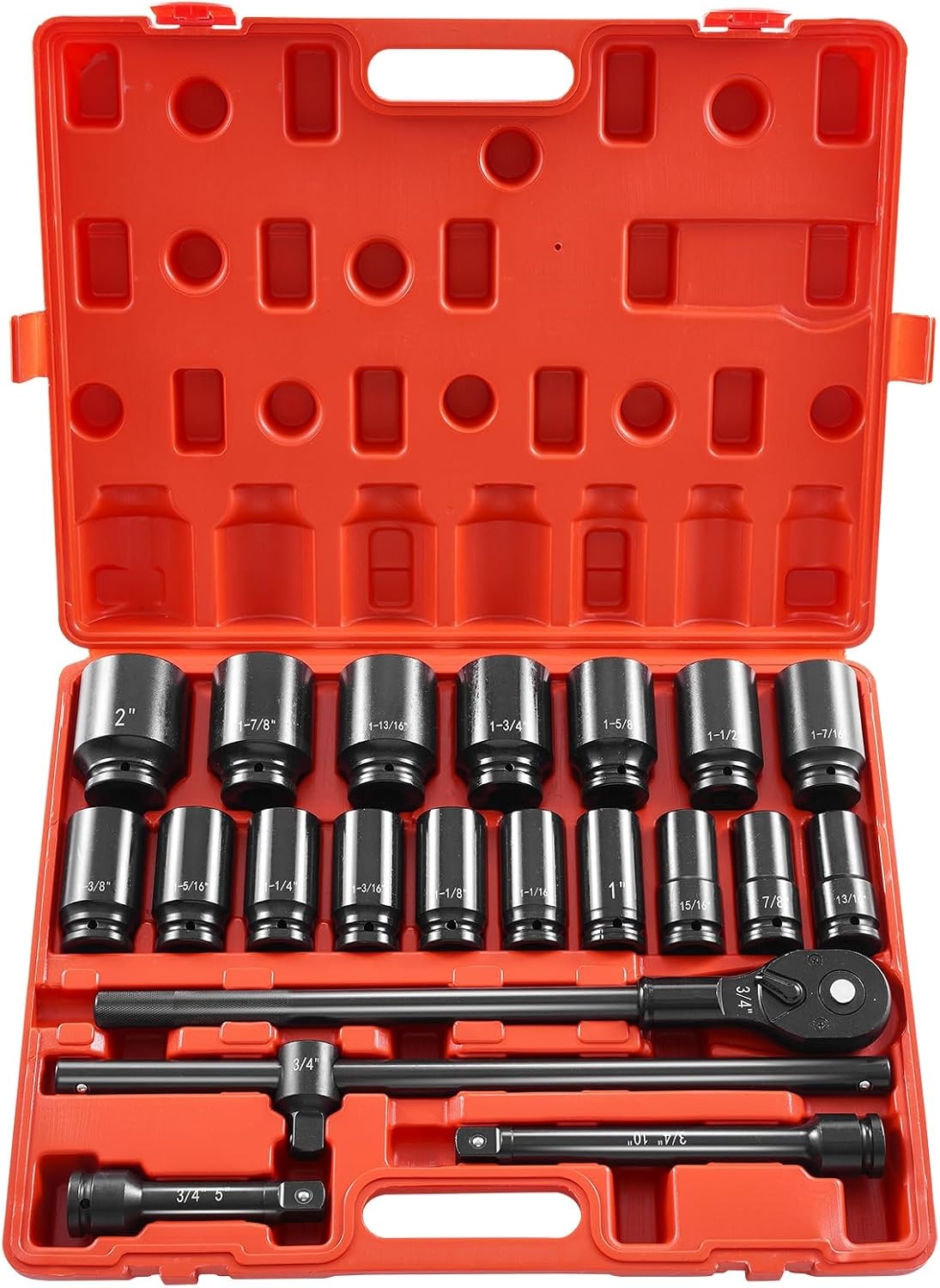 image:imageVEVOR Impact Drive Socket Set 12 Inches 19 Piece Impact Sockets SAE Standard Socket Assortment 38 Inches to 112 Inches 6point Hex Sockets34 22PCS