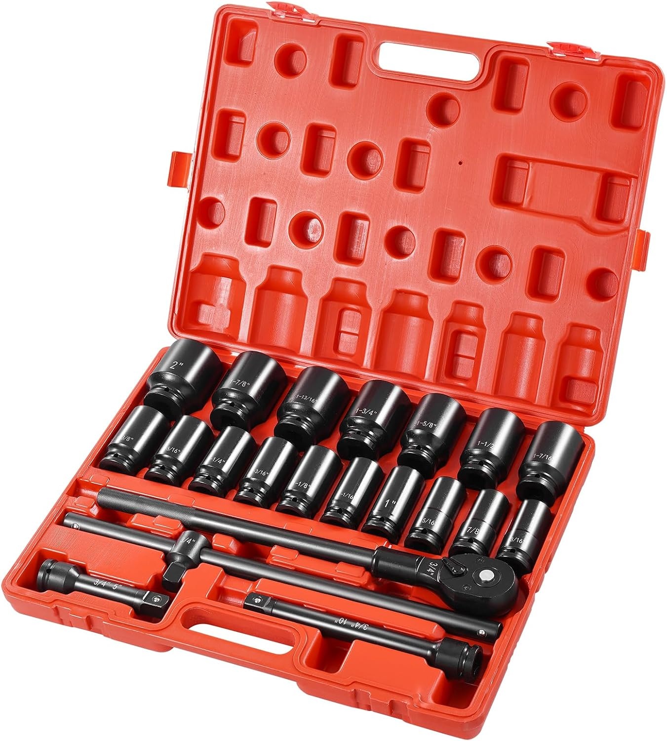image:imageVEVOR Impact Drive Socket Set 12 Inches 19 Piece Impact Sockets SAE Standard Socket Assortment 38 Inches to 112 Inches 6point Hex Sockets34 22PCS