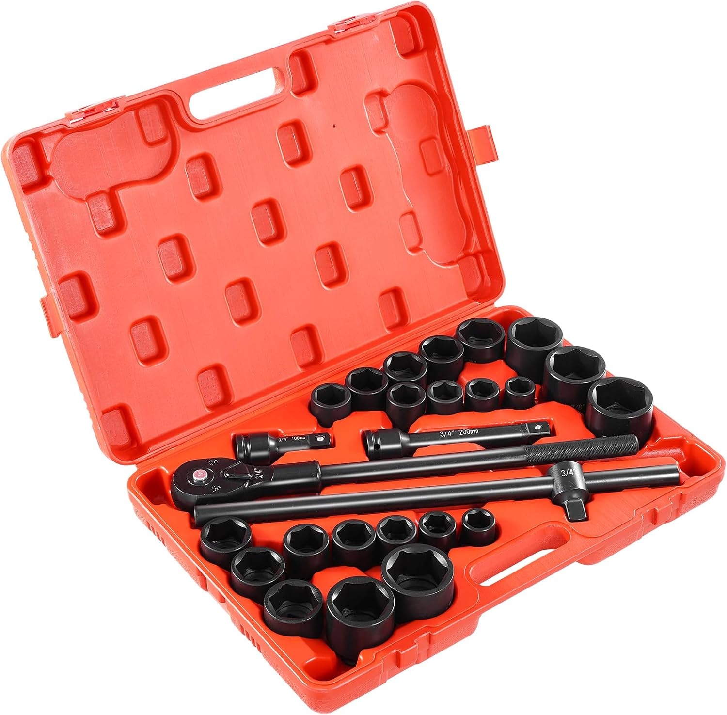 image:imageVEVOR Impact Drive Socket Set 12 Inches 19 Piece Impact Sockets SAE Standard Socket Assortment 38 Inches to 112 Inches 6point Hex Sockets34 27PCS