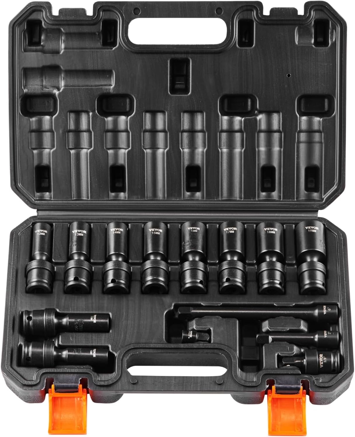 image:imageVEVOR Impact Drive Socket Set 12 Inches 19 Piece Impact Sockets SAE Standard Socket Assortment 38 Inches to 112 Inches 6point Hex Sockets38 14PCS Universal CRMO