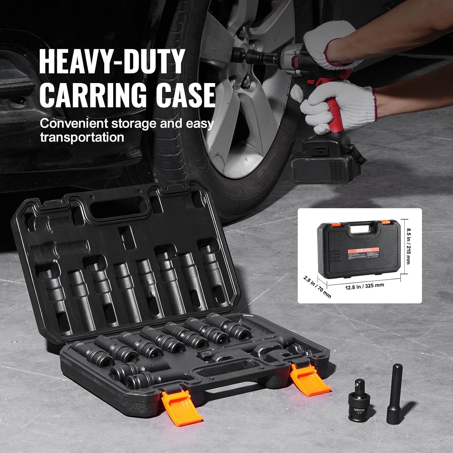 image:imageVEVOR Impact Drive Socket Set 12 Inches 19 Piece Impact Sockets SAE Standard Socket Assortment 38 Inches to 112 Inches 6point Hex Sockets38 14PCS Universal CRMO