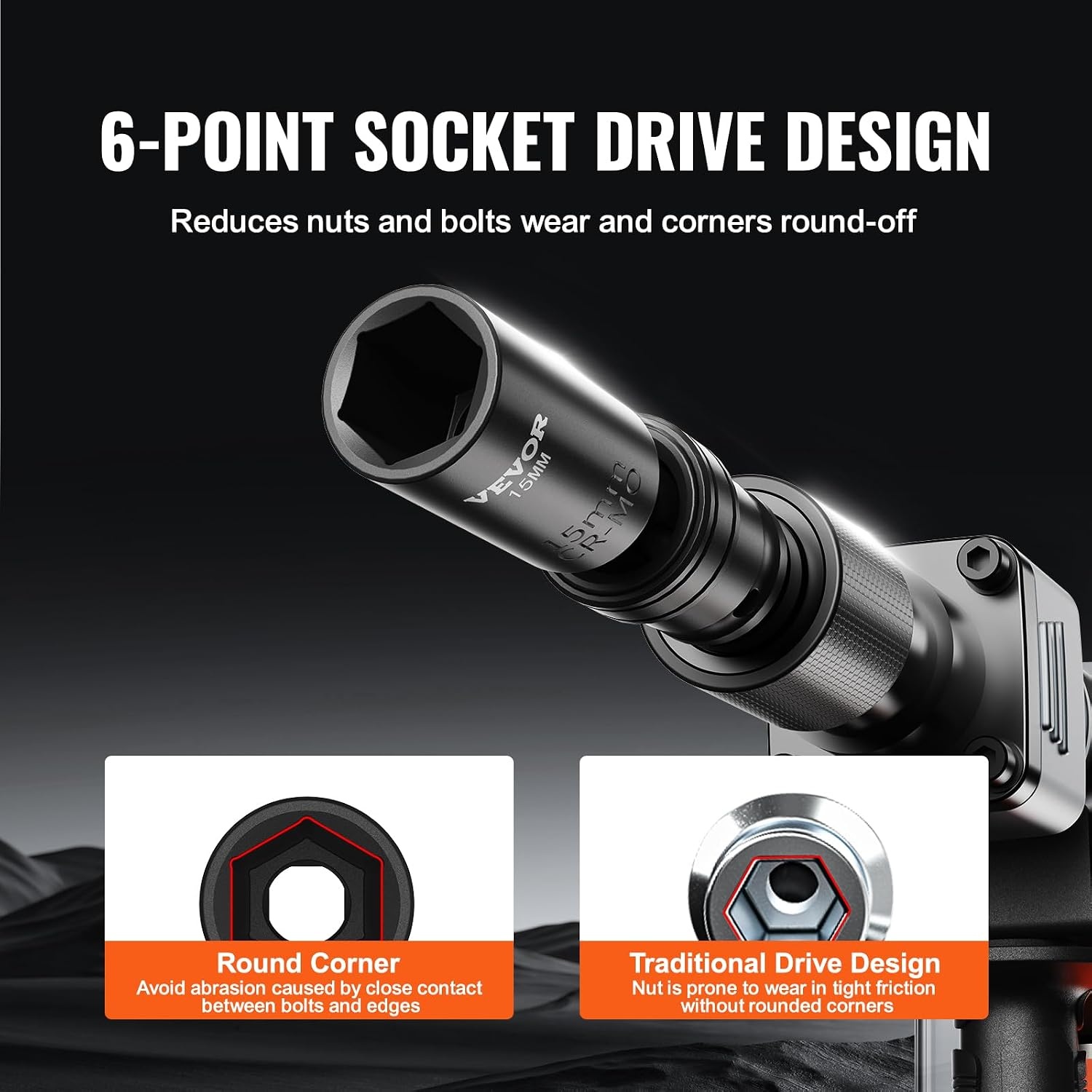 image:imageVEVOR Impact Drive Socket Set 12 Inches 19 Piece Impact Sockets SAE Standard Socket Assortment 38 Inches to 112 Inches 6point Hex Sockets38 14PCS Universal CRMO
