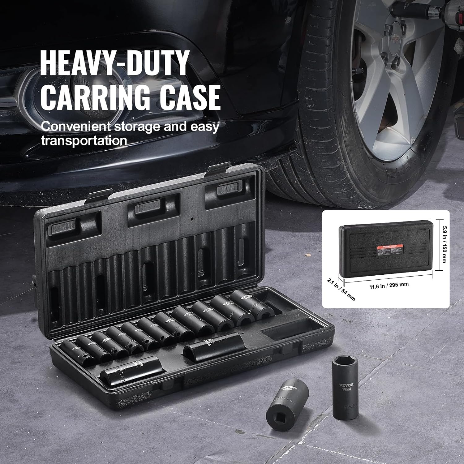 image:imageVEVOR Impact Drive Socket Set 12 Inches 19 Piece Impact Sockets SAE Standard Socket Assortment 38 Inches to 112 Inches 6point Hex Sockets38 15PCS CRMO