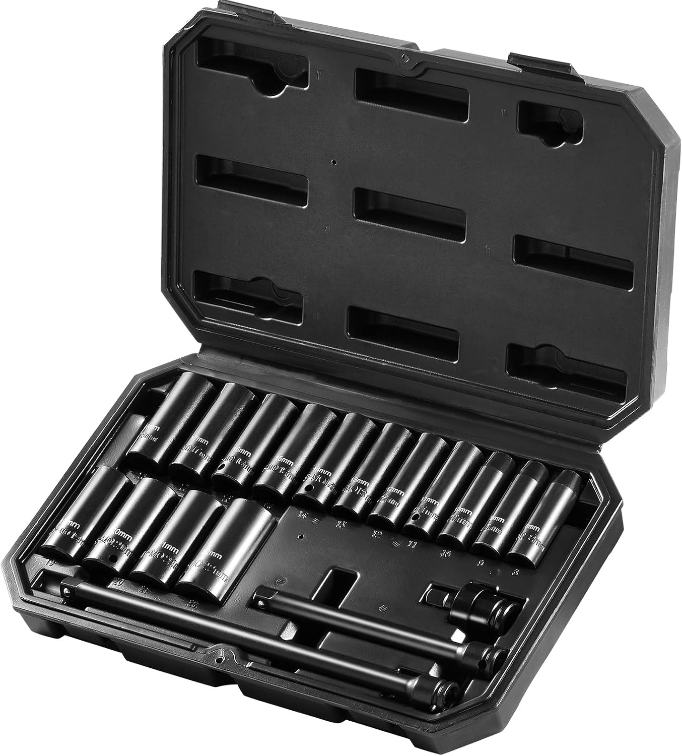 image:imageVEVOR Impact Drive Socket Set 12 Inches 19 Piece Impact Sockets SAE Standard Socket Assortment 38 Inches to 112 Inches 6point Hex Sockets38 18PCS
