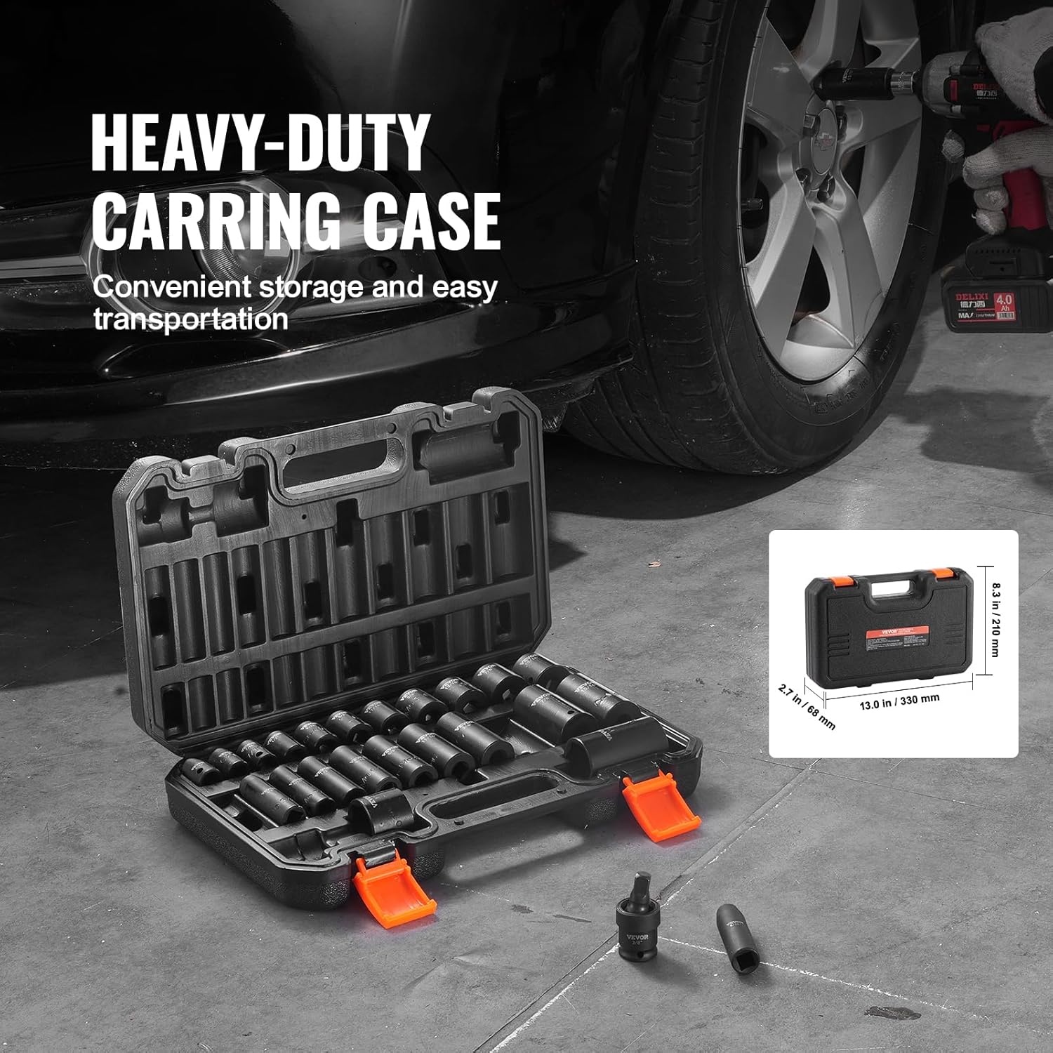 image:imageVEVOR Impact Drive Socket Set 12 Inches 19 Piece Impact Sockets SAE Standard Socket Assortment 38 Inches to 112 Inches 6point Hex Sockets38 25PCS CRMO