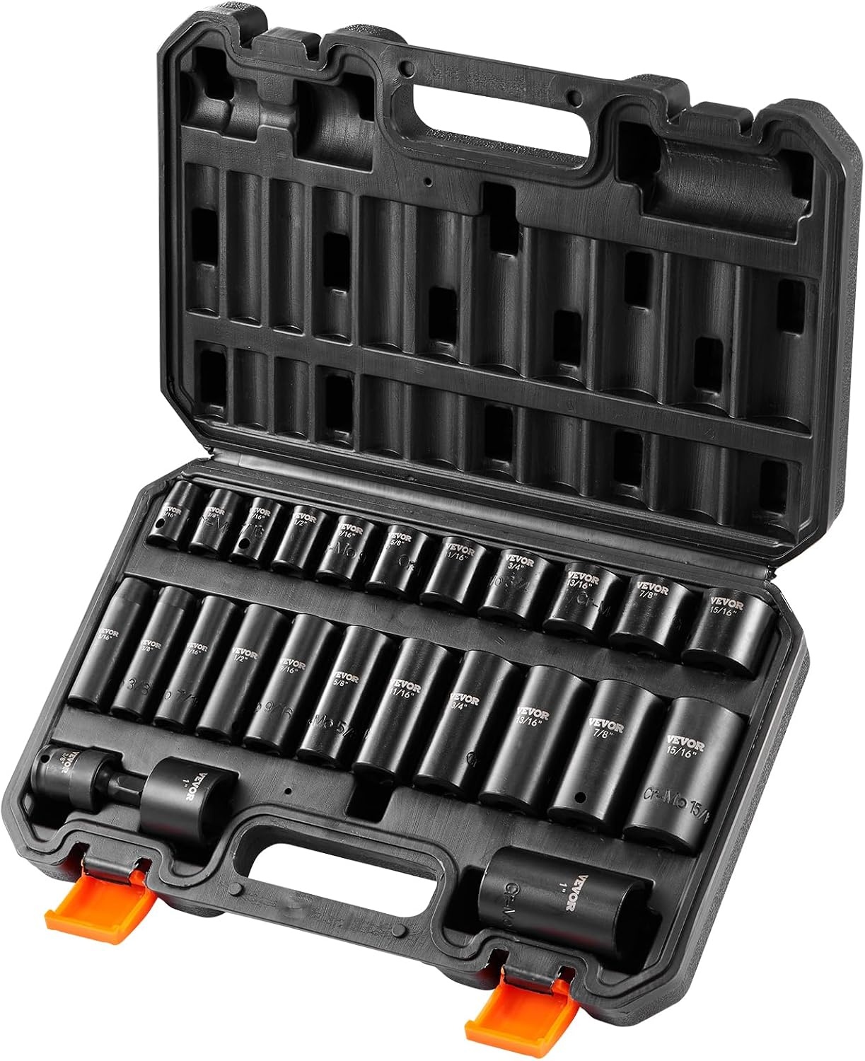 image:imageVEVOR Impact Drive Socket Set 12 Inches 19 Piece Impact Sockets SAE Standard Socket Assortment 38 Inches to 112 Inches 6point Hex Sockets38 25PCS CRMO