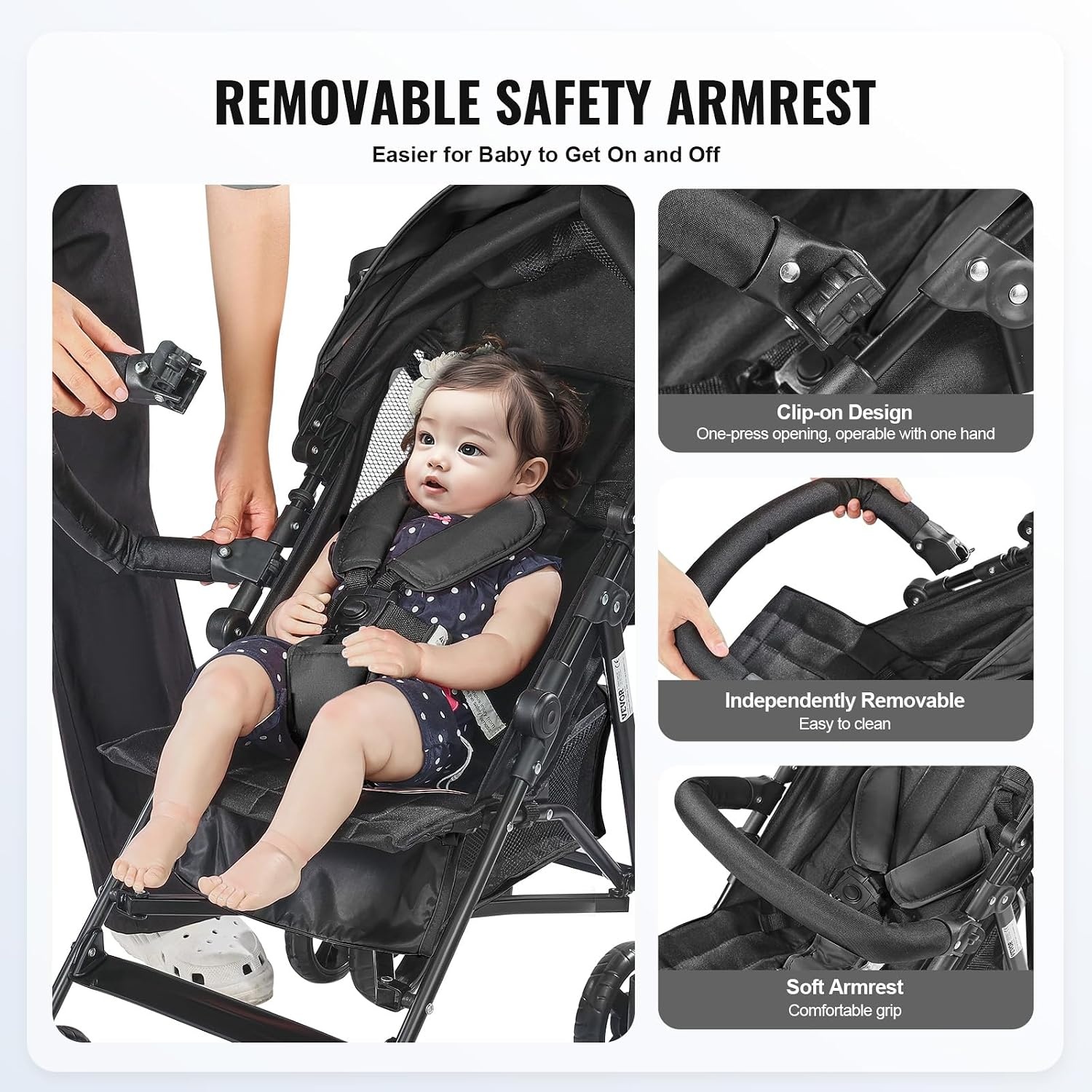 image:imageVEVOR Lightweight Stroller Compact Easy Fold Multiposition Recline Canopy Backrest Carbon Steel Frame Large Storage BasketCup Holder Umbrella Toddler Baby Stroller for Travel and More BlackBlack