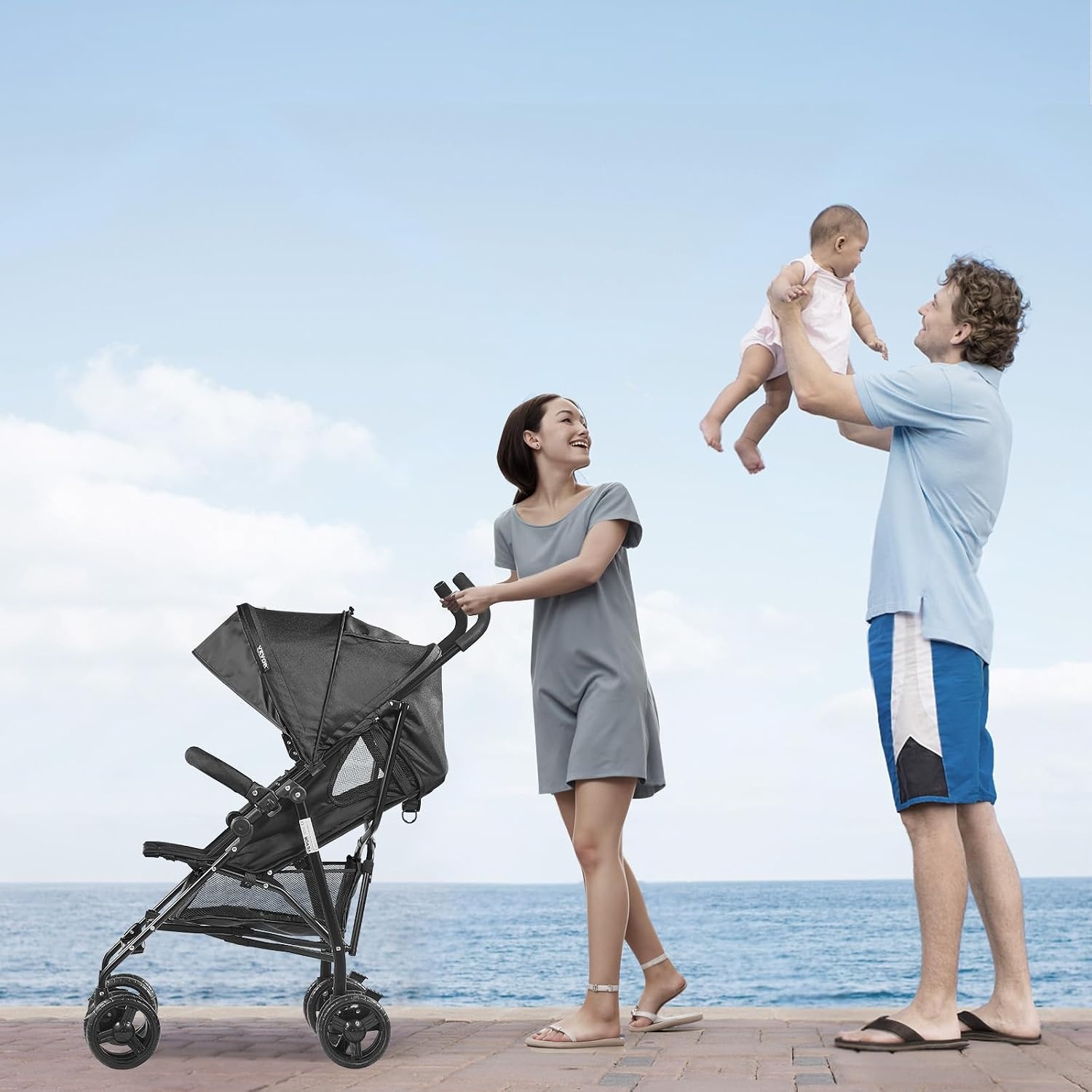 image:imageVEVOR Lightweight Stroller Compact Easy Fold Multiposition Recline Canopy Backrest Carbon Steel Frame Large Storage BasketCup Holder Umbrella Toddler Baby Stroller for Travel and More BlackBlack