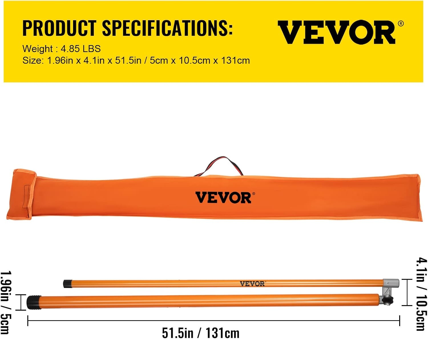 image:imageVEVOR Load Height Measuring Stick 20 Sturdy Fiberglass Truck Height Stick with Adjustable Pole Nonconductive Truck Height Measuring Stick with Carrying Bag Height Stick for Trucks Car Haulers15ft