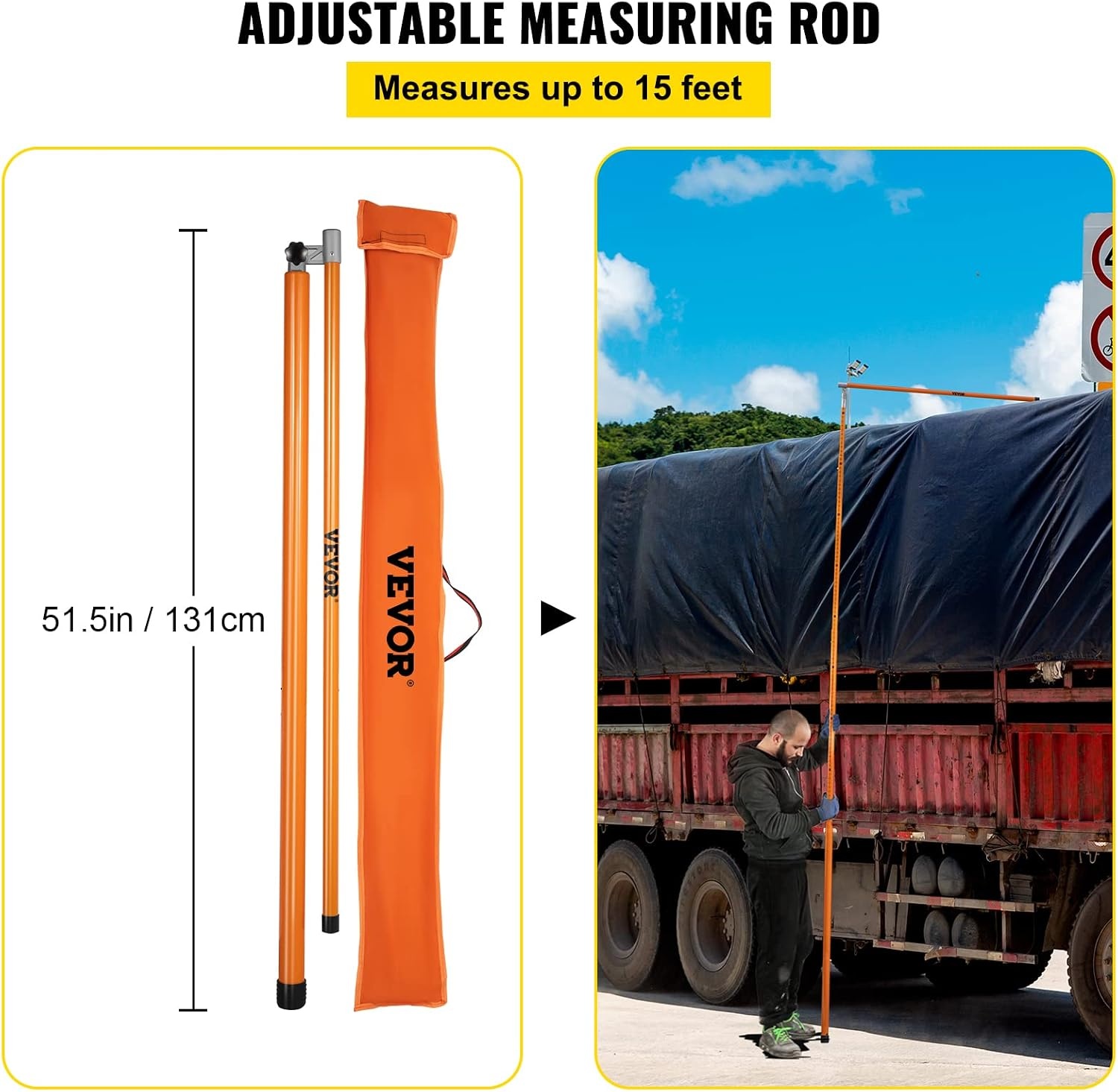 image:imageVEVOR Load Height Measuring Stick 20 Sturdy Fiberglass Truck Height Stick with Adjustable Pole Nonconductive Truck Height Measuring Stick with Carrying Bag Height Stick for Trucks Car Haulers15ft