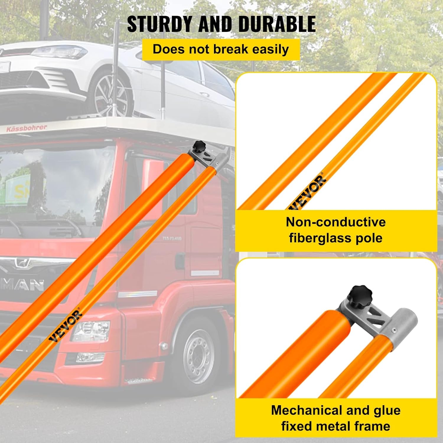 image:imageVEVOR Load Height Measuring Stick 20 Sturdy Fiberglass Truck Height Stick with Adjustable Pole Nonconductive Truck Height Measuring Stick with Carrying Bag Height Stick for Trucks Car Haulers15ft