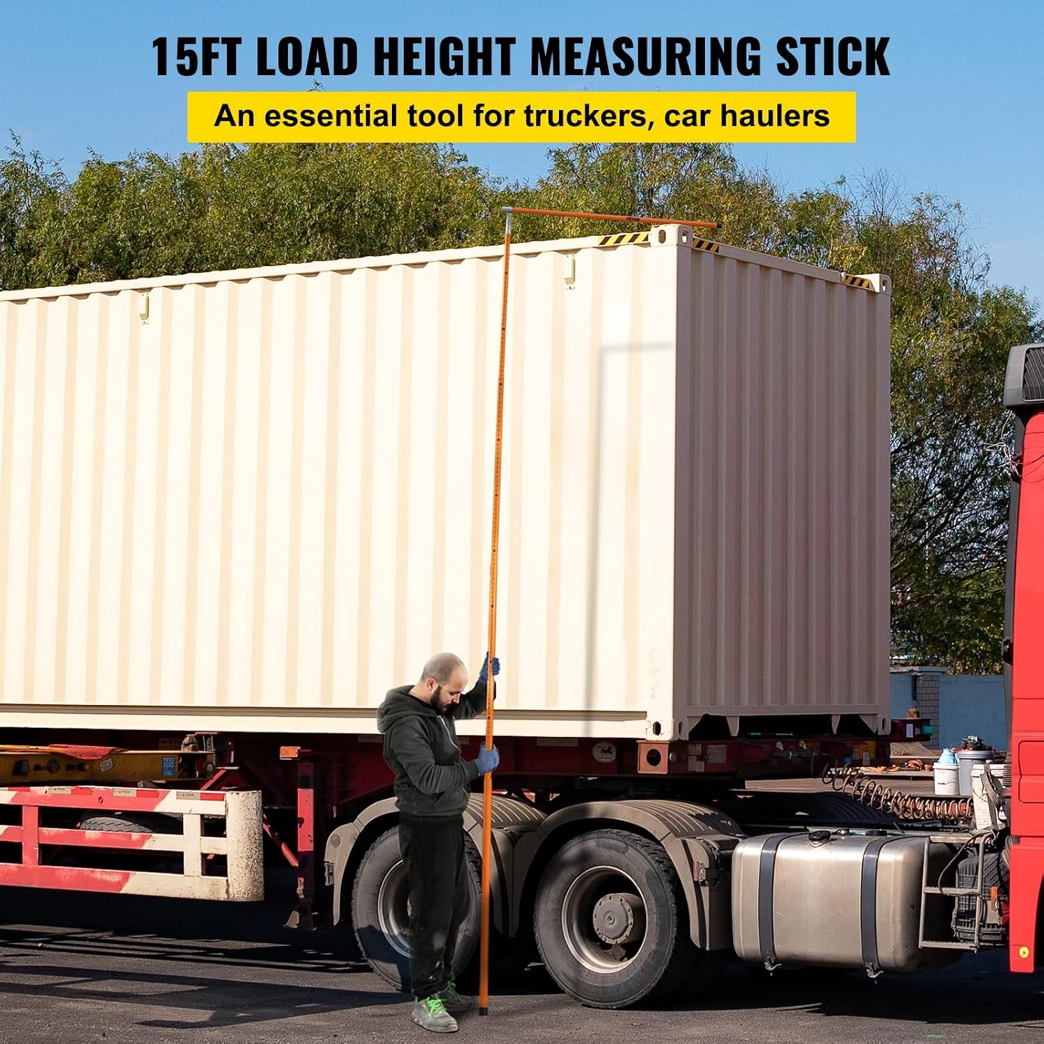 image:imageVEVOR Load Height Measuring Stick 20 Sturdy Fiberglass Truck Height Stick with Adjustable Pole Nonconductive Truck Height Measuring Stick with Carrying Bag Height Stick for Trucks Car Haulers15ft