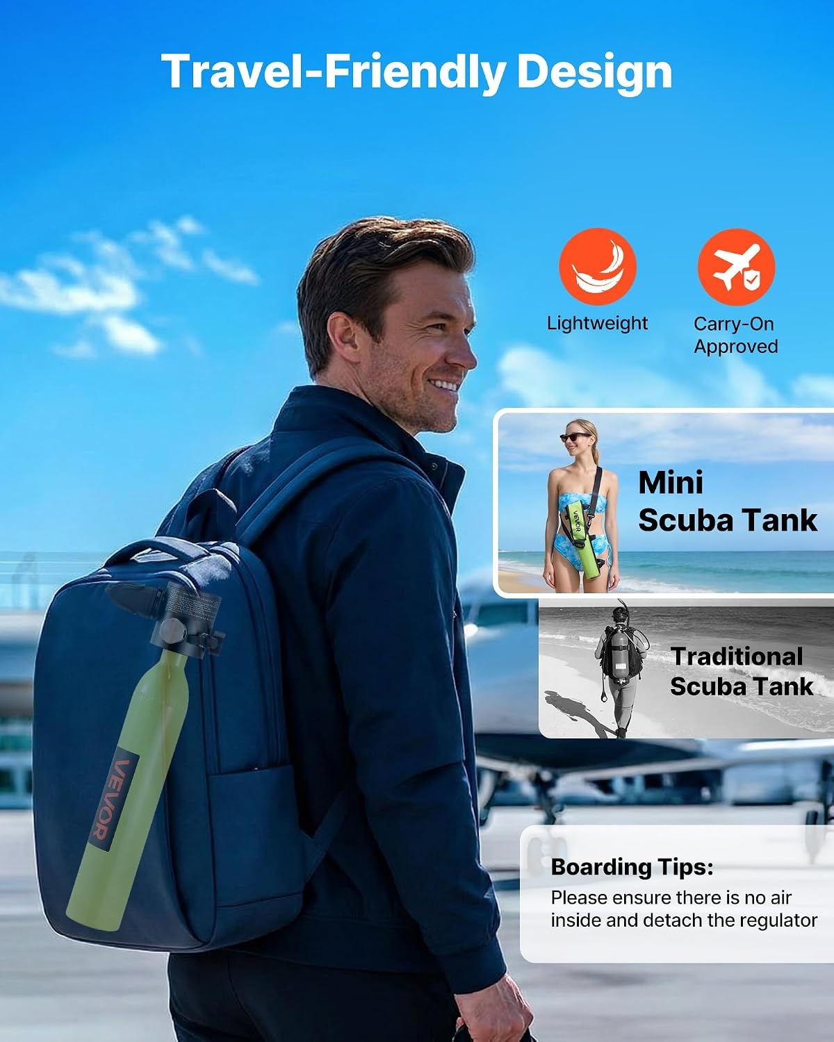 image:imageVEVOR Mini Scuba Tank 05L Portable Diving Tank for Underwater Breathing Reusable Lung Diving Cylinder up to 10 Minutes Dive Time Emergency Rescue Pony Bottle with Refill Adapter for Snorkeling