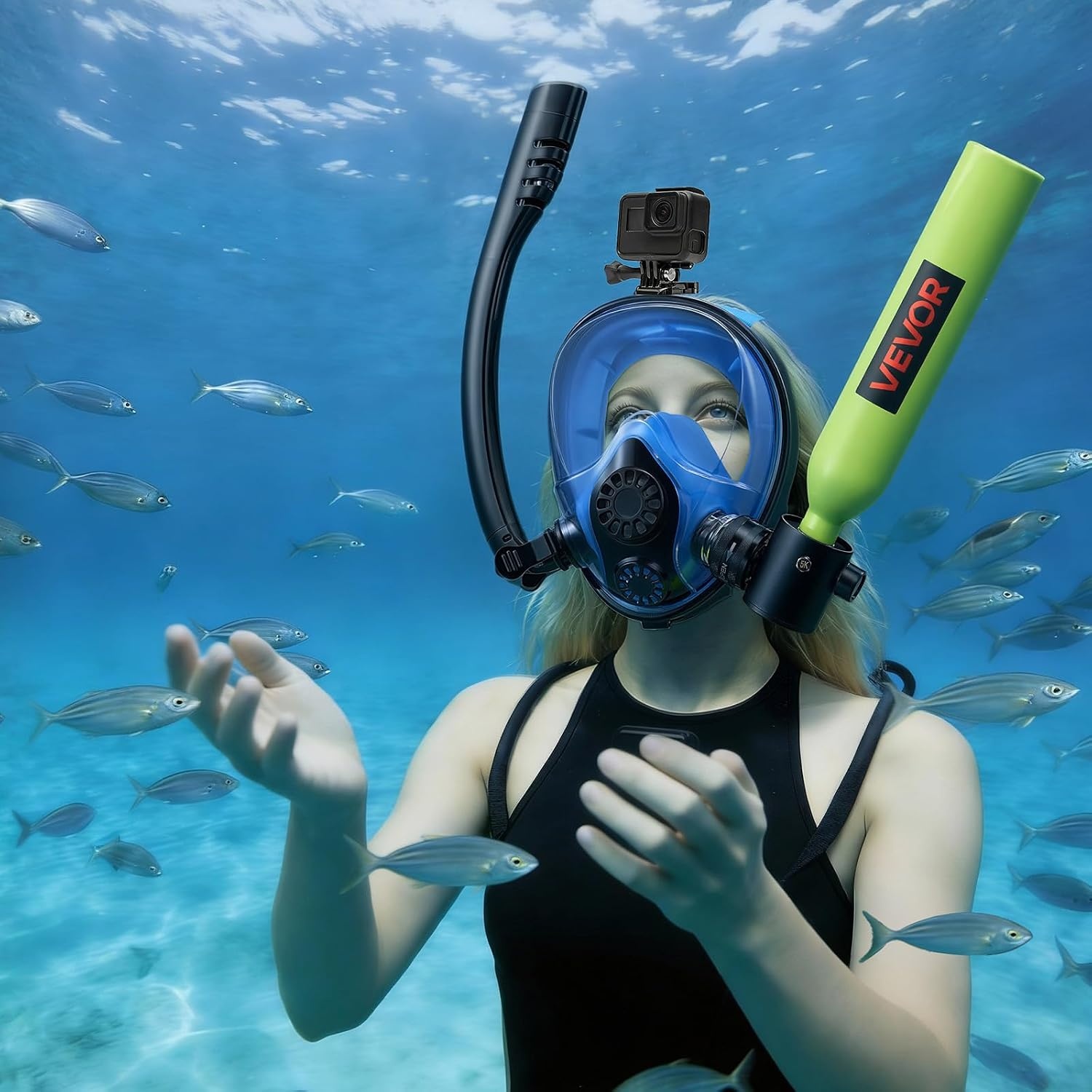 image:imageVEVOR Mini Scuba Tank 05L Portable Diving Tank for Underwater Breathing Reusable Lung Diving Cylinder up to 10 Minutes Dive Time Emergency Rescue Pony Bottle with Refill Adapter for Snorkeling