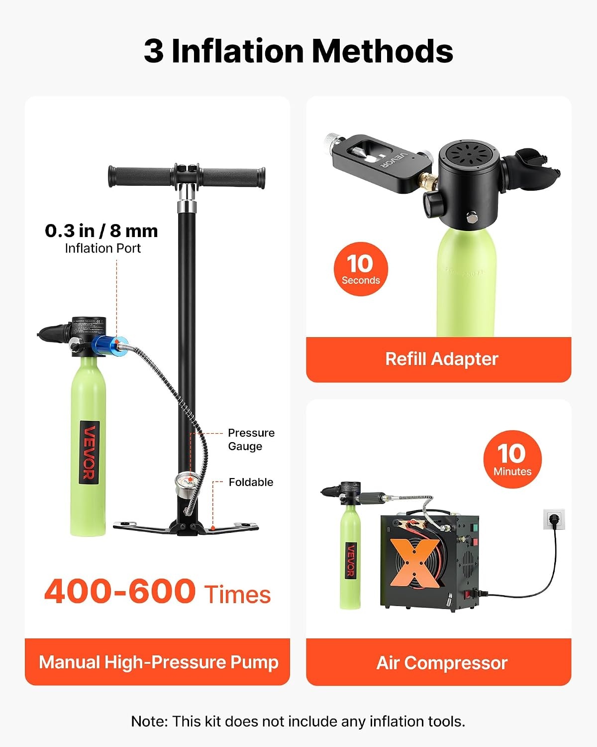 image:imageVEVOR Mini Scuba Tank 05L Portable Diving Tank for Underwater Breathing Reusable Lung Diving Cylinder up to 10 Minutes Dive Time Emergency Rescue Pony Bottle with Refill Adapter for Snorkeling