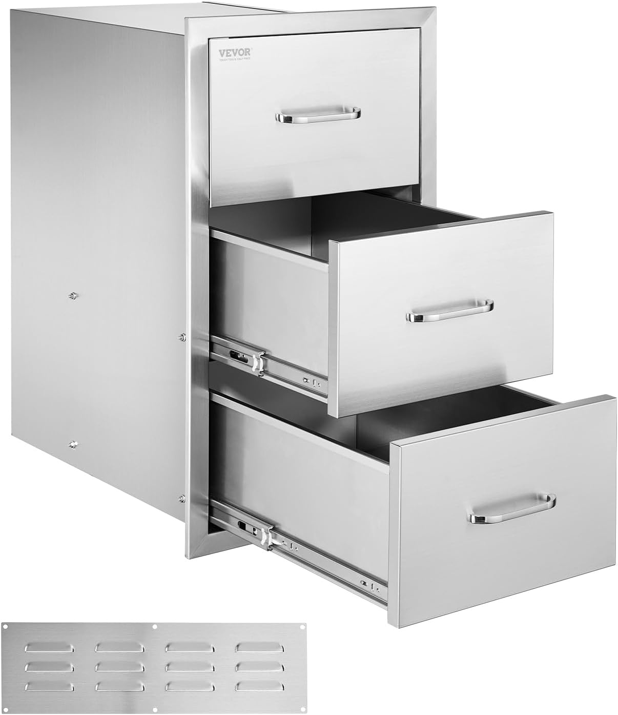 image:imageVEVOR Outdoor Kitchen Drawers 185 W x 225 H x 225 D Triple Access Drawers Stainless Steel Flush Mount Cabinets BBQ Island Storage with Handle for Outdoor Kitchens or Patio Grill Station