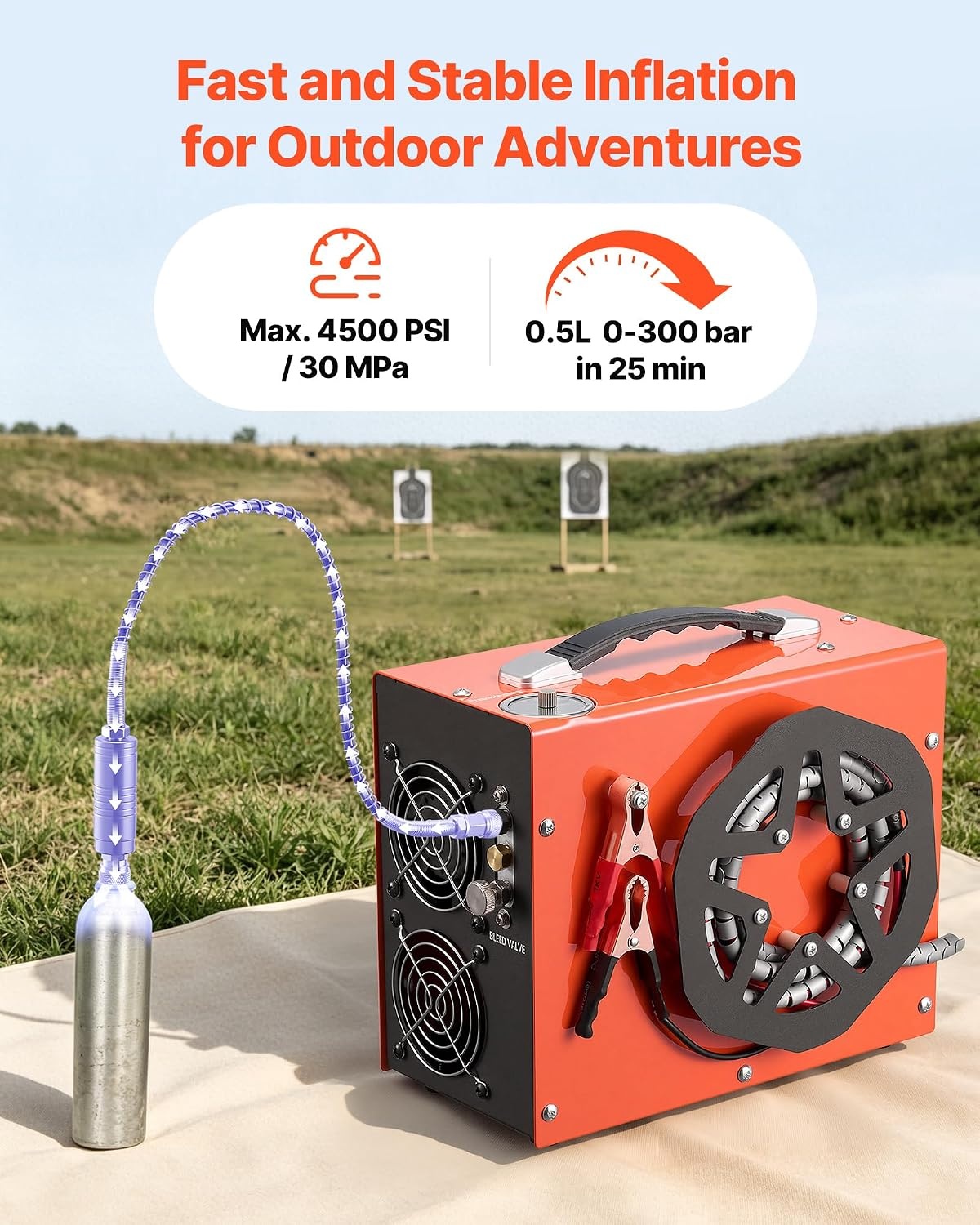 image:imageVEVOR PCP Air Compressor 4500PSI PCP Airgun Compressor amp Builtin Converter Auto Stop 350W DC12VAC120V Portable Paintball Tank Compressors for Air Rifle Scuba Diving Bottle