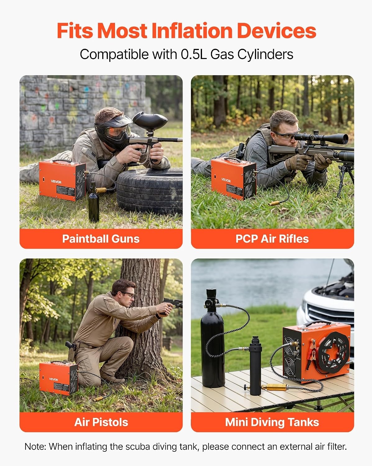 image:imageVEVOR PCP Air Compressor 4500PSI PCP Airgun Compressor amp Builtin Converter Auto Stop 350W DC12VAC120V Portable Paintball Tank Compressors for Air Rifle Scuba Diving Bottle