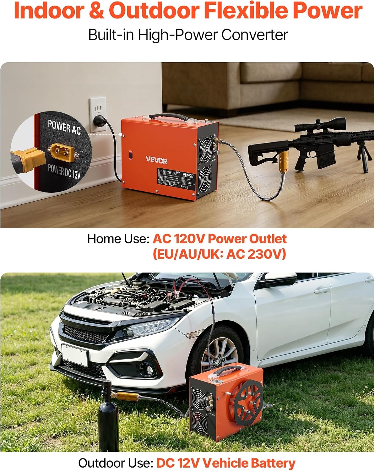 image:imageVEVOR PCP Air Compressor 4500PSI PCP Airgun Compressor amp Builtin Converter Auto Stop 350W DC12VAC120V Portable Paintball Tank Compressors for Air Rifle Scuba Diving Bottle