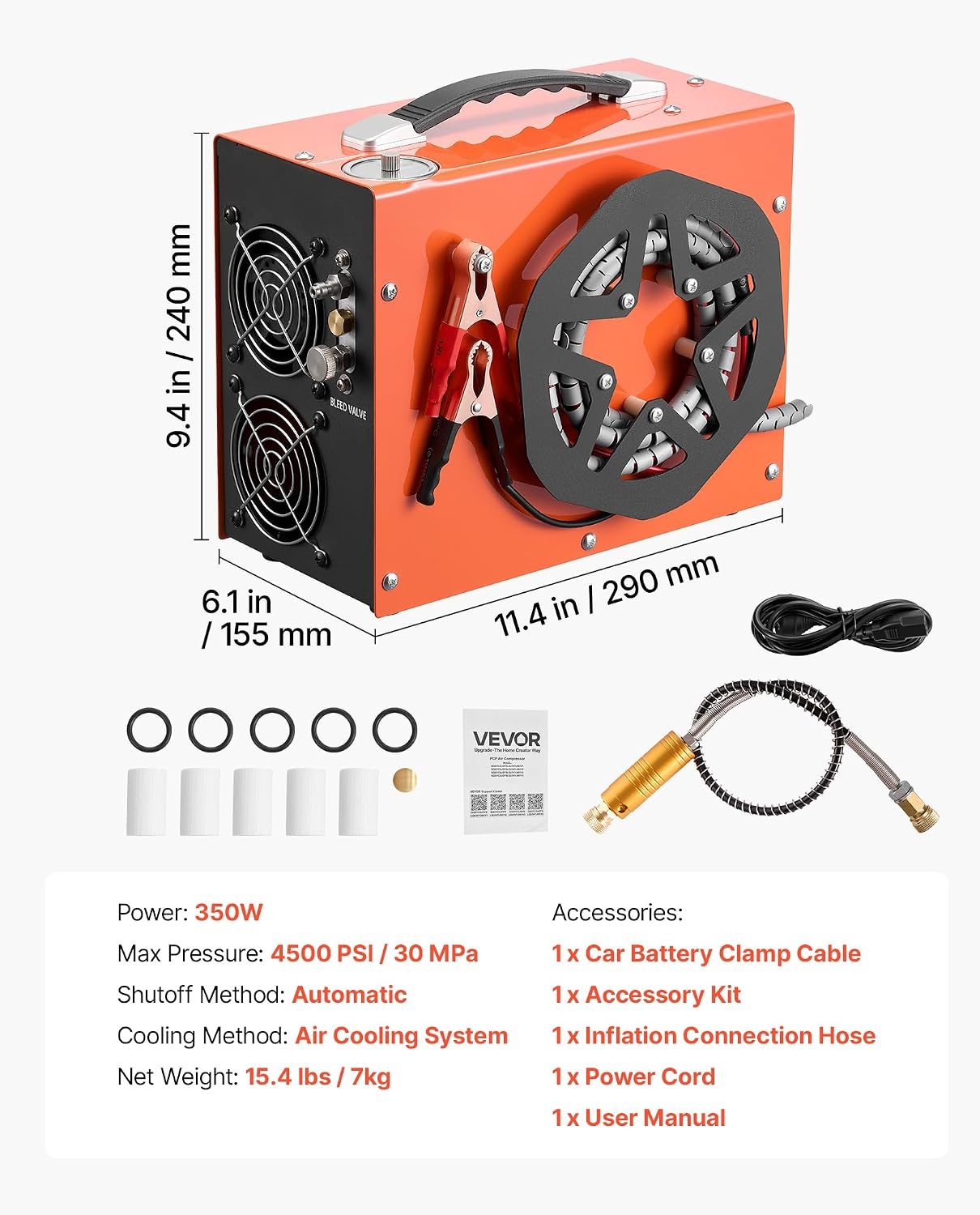 image:imageVEVOR PCP Air Compressor 4500PSI PCP Airgun Compressor amp Builtin Converter Auto Stop 350W DC12VAC120V Portable Paintball Tank Compressors for Air Rifle Scuba Diving Bottle