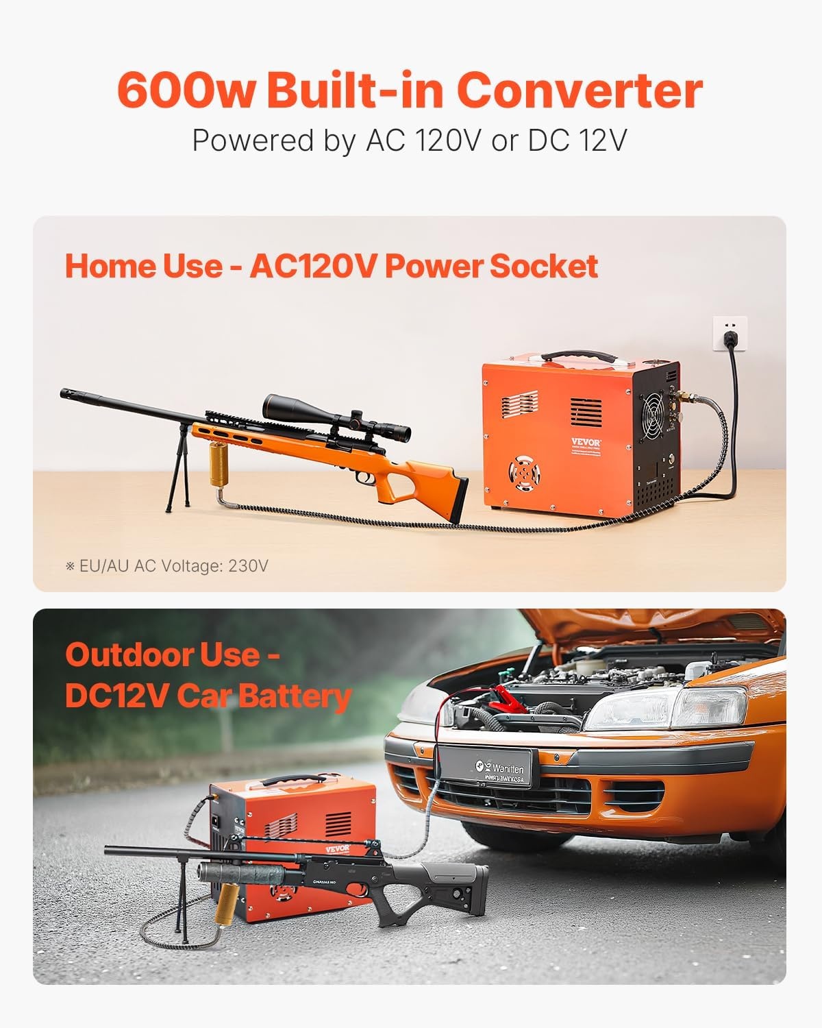 image:imageVEVOR PCP Air Compressor 4500PSI30Mpa Portable PCP Airgun Compressor with Builtin Power Converter AutoStop DC12VAC120V Oil amp WaterFree Air Rifle Paintball and Scuba Tank Compressor PumpStandard