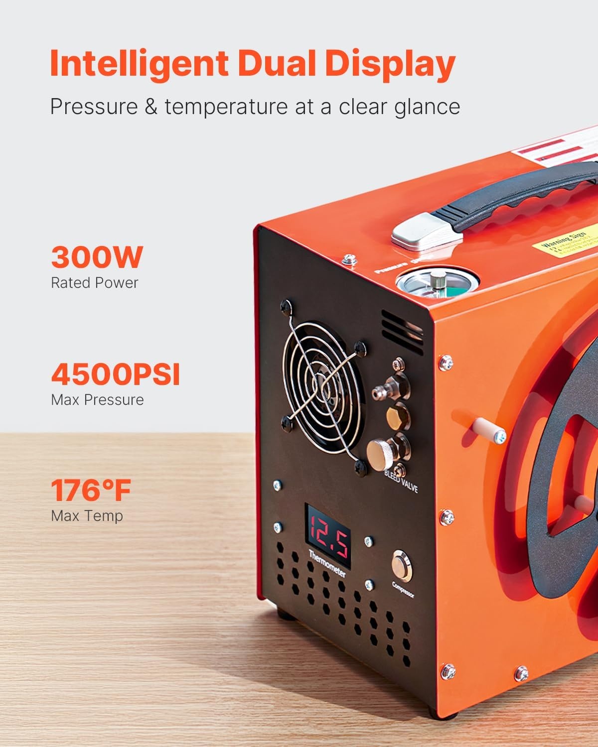 image:imageVEVOR PCP Air Compressor 4500PSI30Mpa Portable PCP Airgun Compressor with Builtin Power Converter AutoStop DC12VAC120V Oil amp WaterFree Air Rifle Paintball and Scuba Tank Compressor PumpStandard