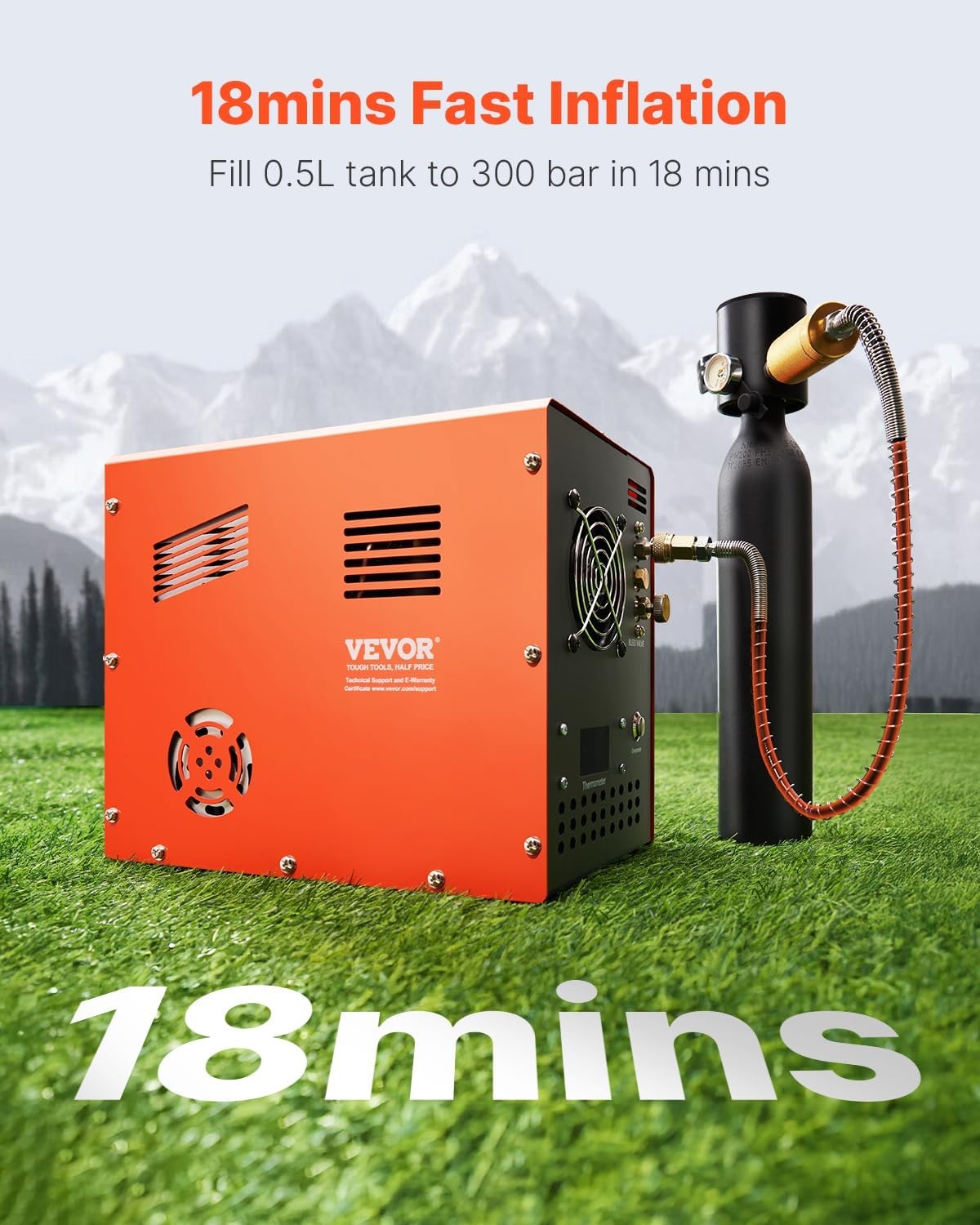 image:imageVEVOR PCP Air Compressor 4500PSI30Mpa Portable PCP Airgun Compressor with Builtin Power Converter AutoStop DC12VAC120V Oil amp WaterFree Air Rifle Paintball and Scuba Tank Compressor PumpStandard